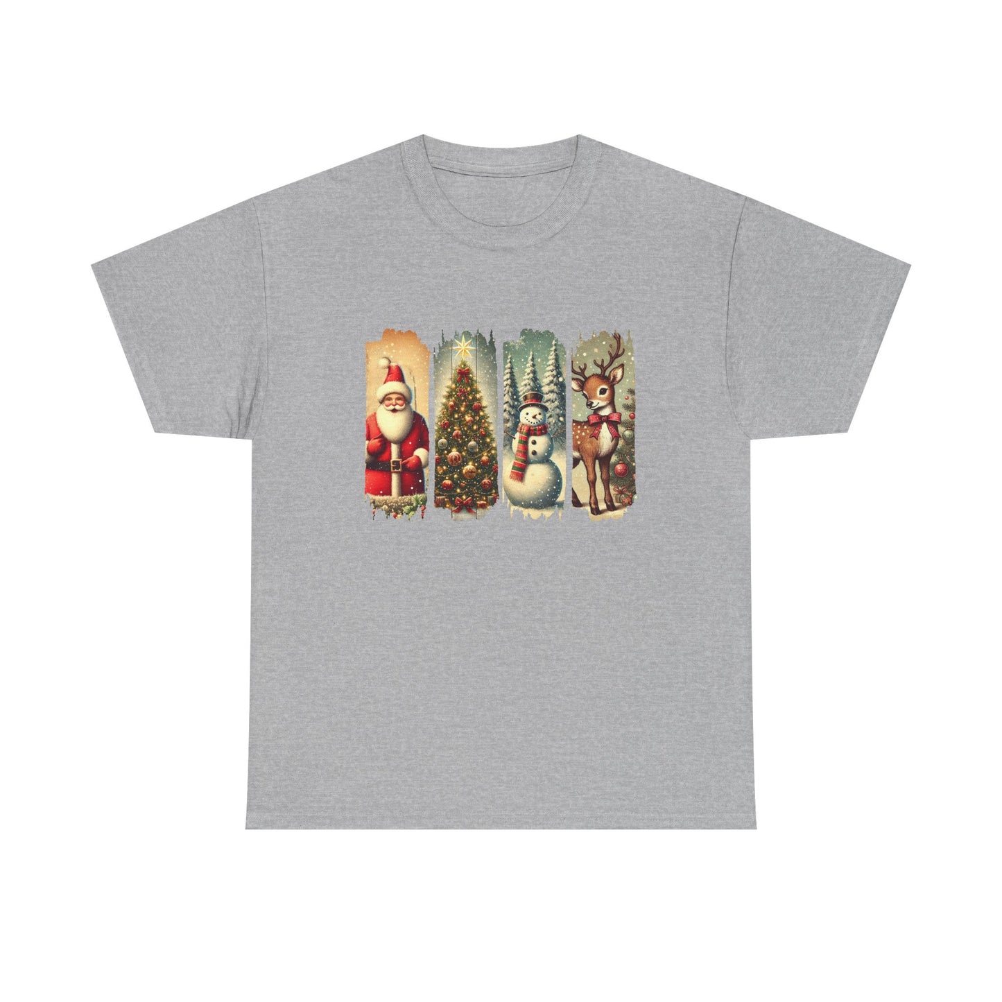 Festive Christmas Unisex Heavy Cotton Tee, Holiday Shirt, Winter Apparel, Santa Snowman Reindeer Design, Family Gathering, Gift Idea, Casual