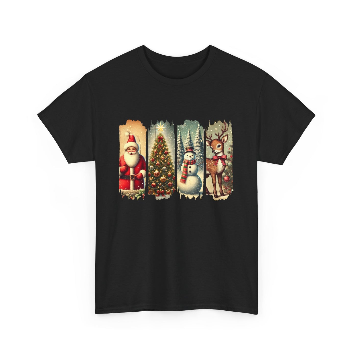 Festive Christmas Unisex Heavy Cotton Tee, Holiday Shirt, Winter Apparel, Santa Snowman Reindeer Design, Family Gathering, Gift Idea, Casual