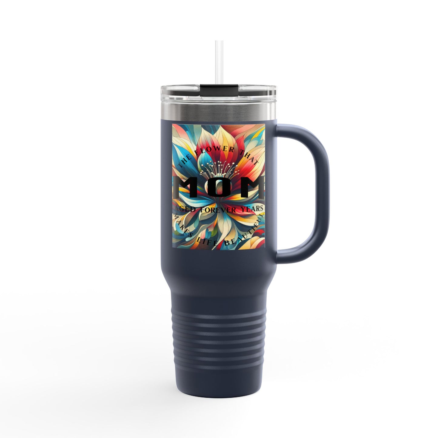 "MOM" Colorful Insulated Travel Mug - 40oz with Floral Design - Perfect for Travel & Everyday Use