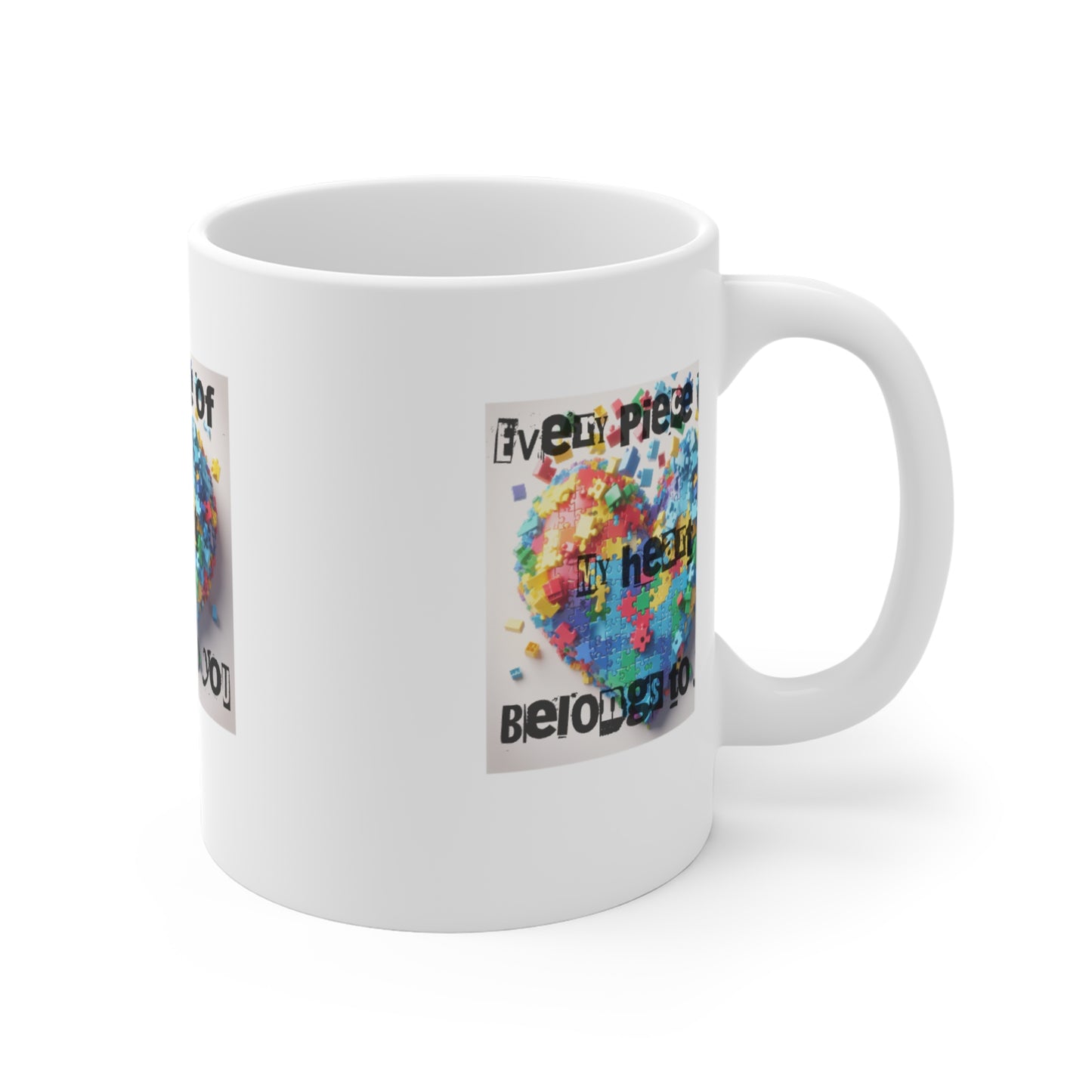 Colorful Heart Puzzle Ceramic Mug - "Every Piece of My Heart Belongs to You" - Perfect Gift for Loved Ones