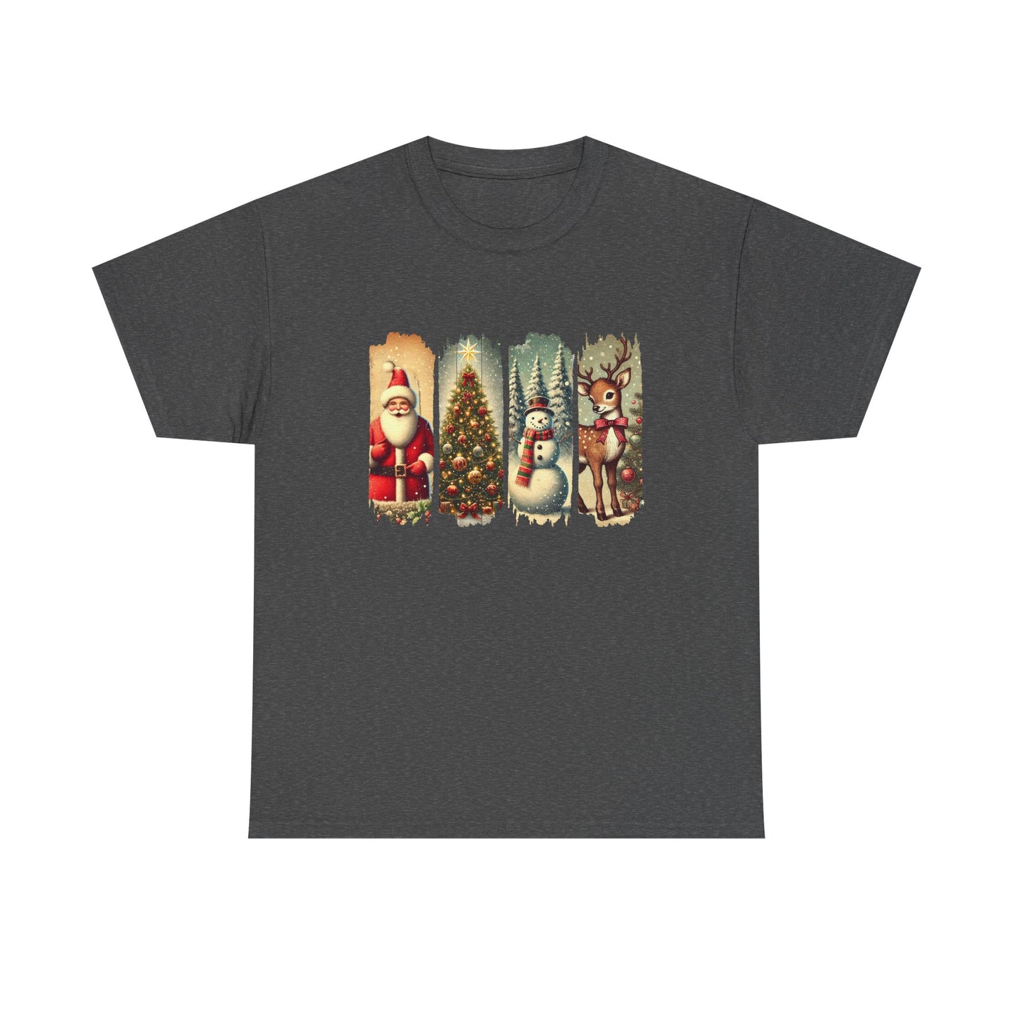 Festive Christmas Unisex Heavy Cotton Tee, Holiday Shirt, Winter Apparel, Santa Snowman Reindeer Design, Family Gathering, Gift Idea, Casual