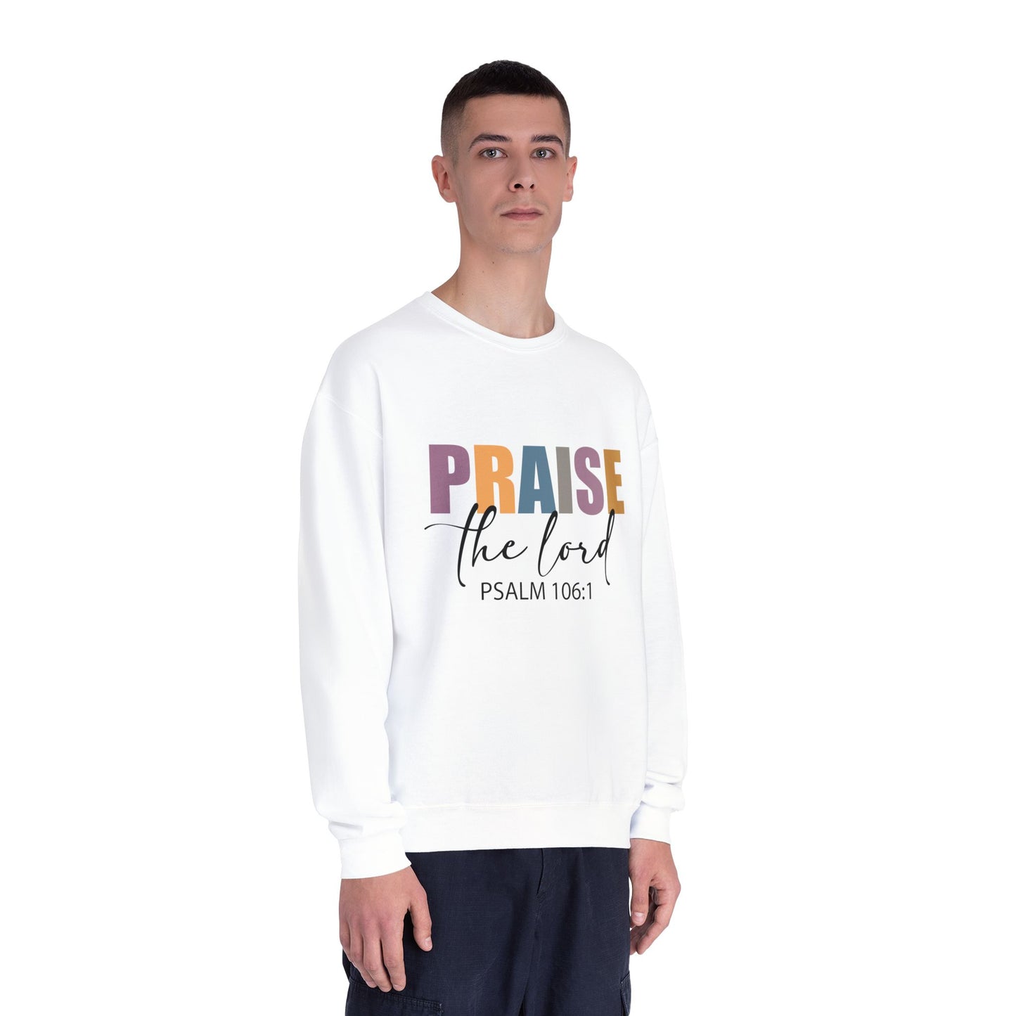 Religious Crewneck Sweatshirt - 'PRAISE the Lord' Psalm 106:1, Cozy Church Apparel, Faith-based Gift, Inspirational Clothing, Unisex