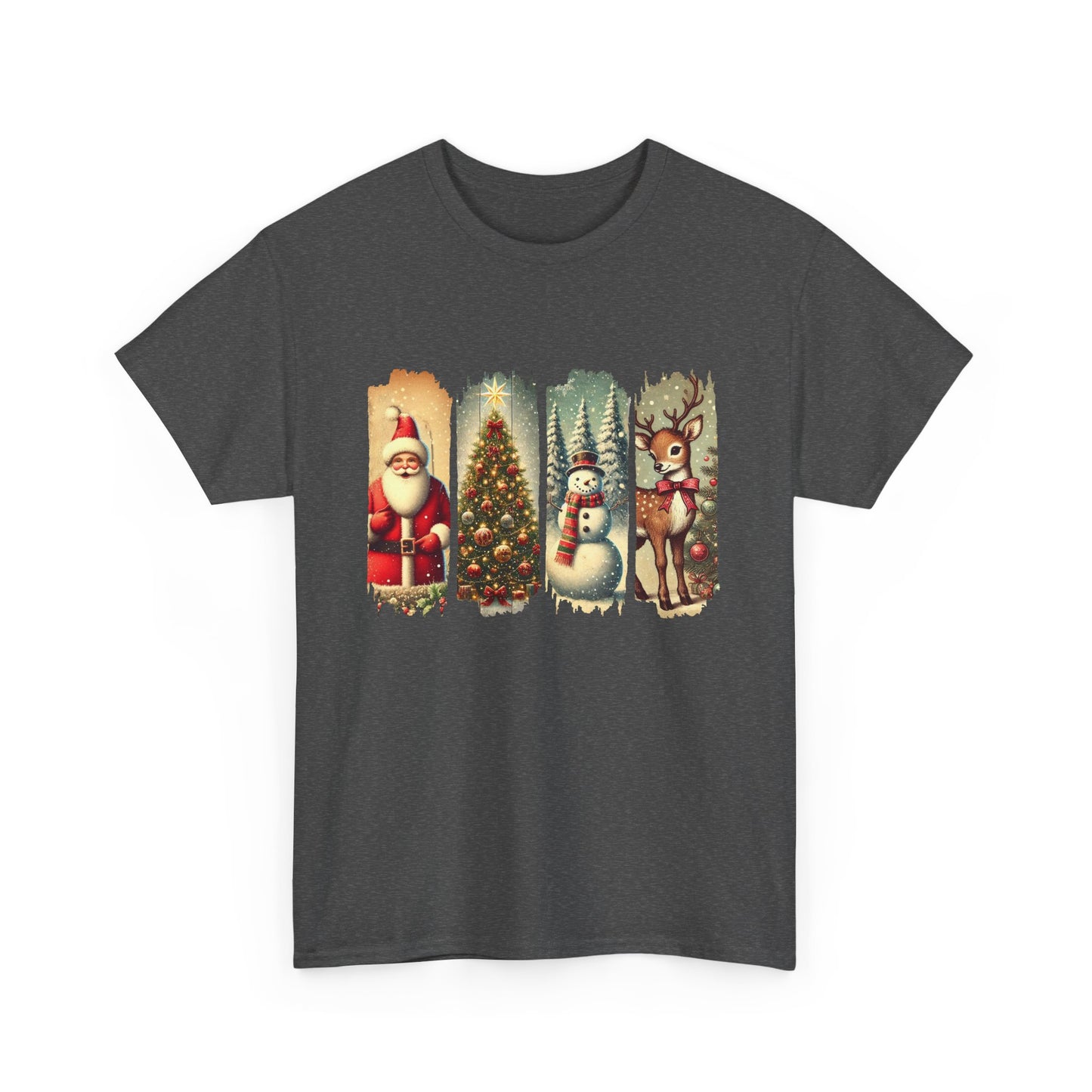 Festive Christmas Unisex Heavy Cotton Tee, Holiday Shirt, Winter Apparel, Santa Snowman Reindeer Design, Family Gathering, Gift Idea, Casual