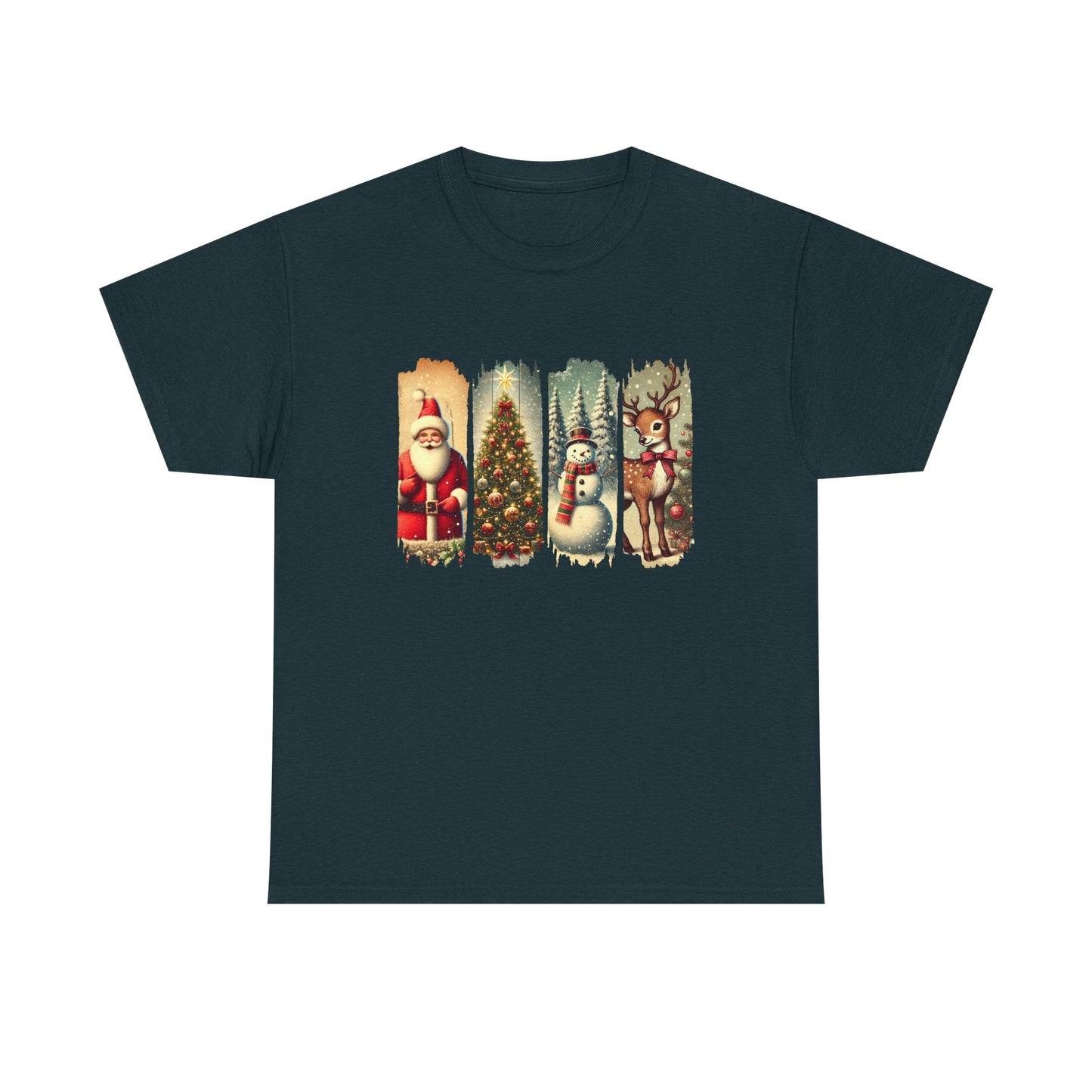Festive Christmas Unisex Heavy Cotton Tee, Holiday Shirt, Winter Apparel, Santa Snowman Reindeer Design, Family Gathering, Gift Idea, Casual