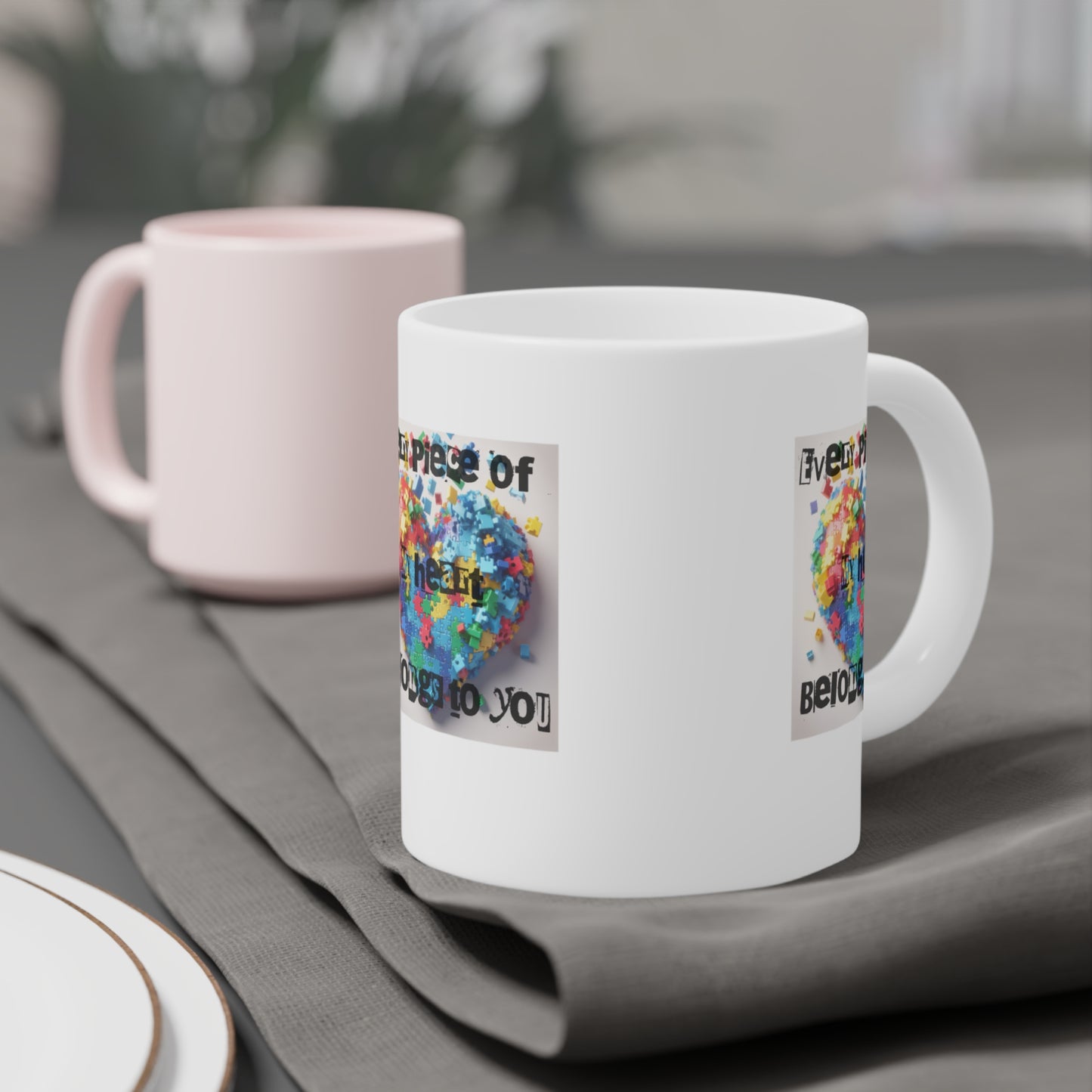 Colorful Heart Puzzle Ceramic Mug - "Every Piece of My Heart Belongs to You" - Perfect Gift for Loved Ones