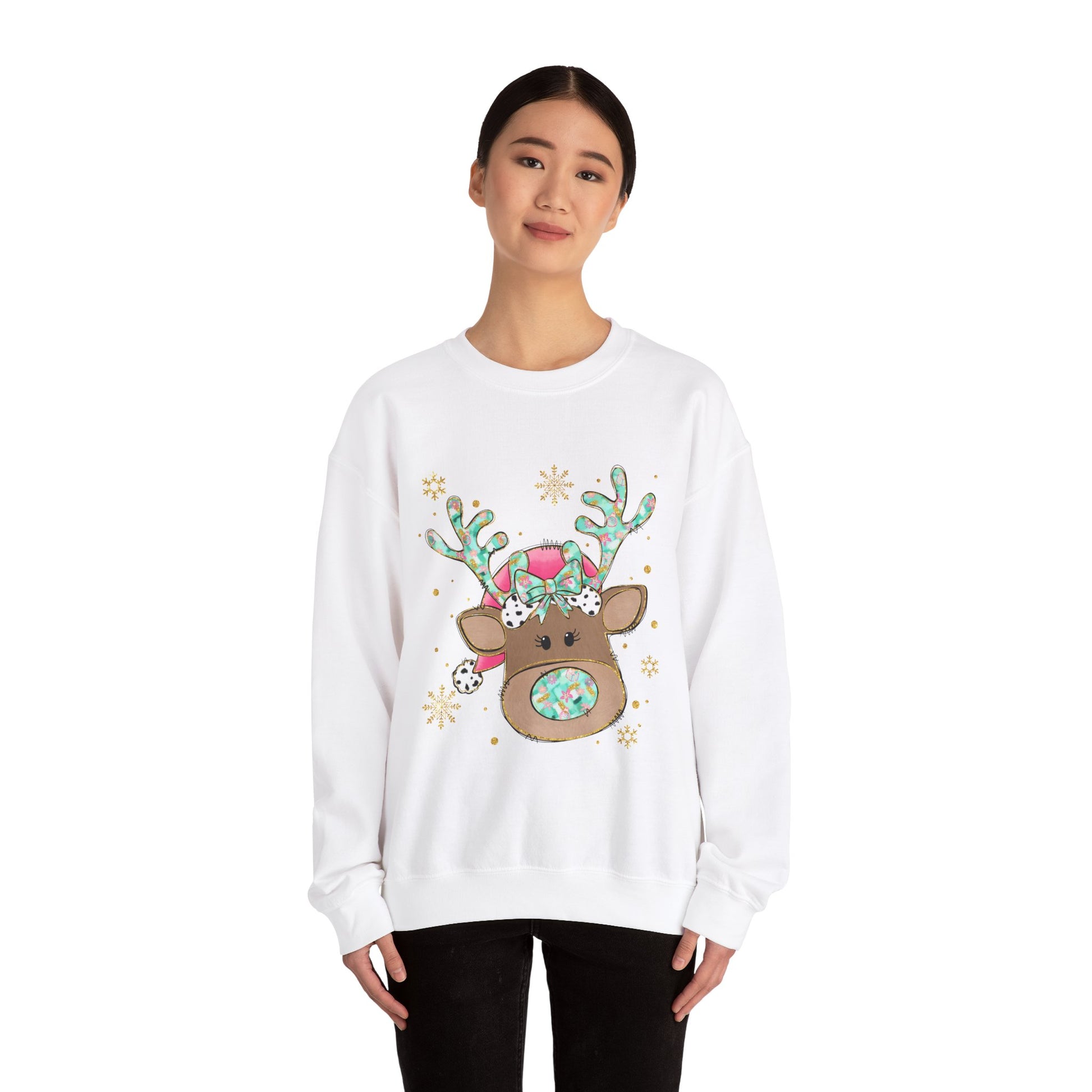 Cute Reindeer Holiday Sweatshirt for Women and Men - Ileana Marie Designs