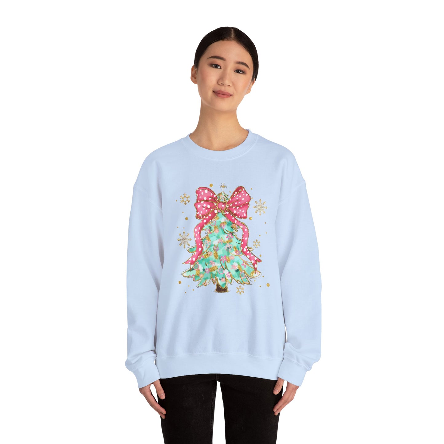 Christmas Tree Crewneck Sweatshirt with Bow | Unisex Holiday Sweatshirt - Ileana Marie Designs