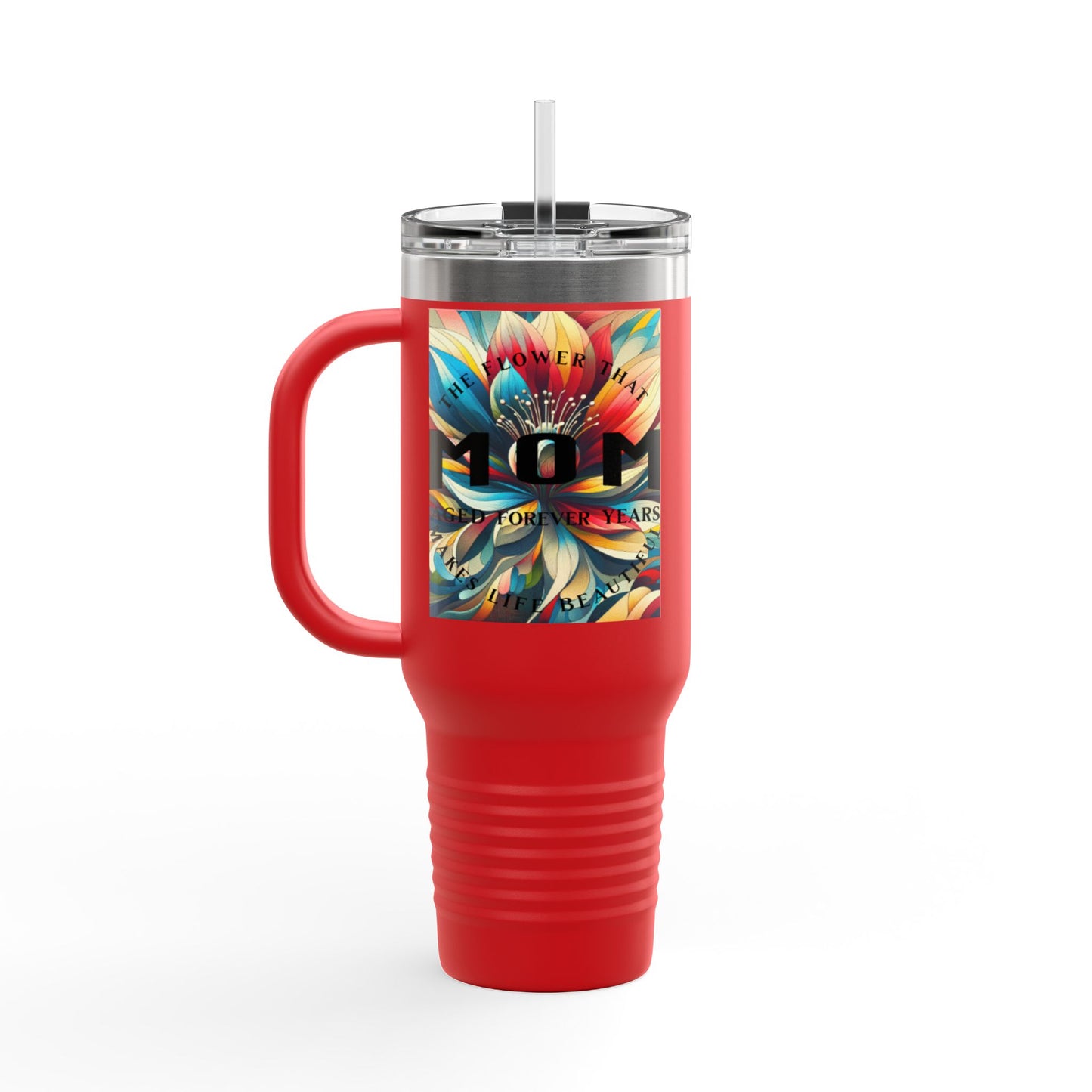 Colorful Insulated Travel Mug - 40oz with Floral Design - Perfect for Travel & Everyday Use