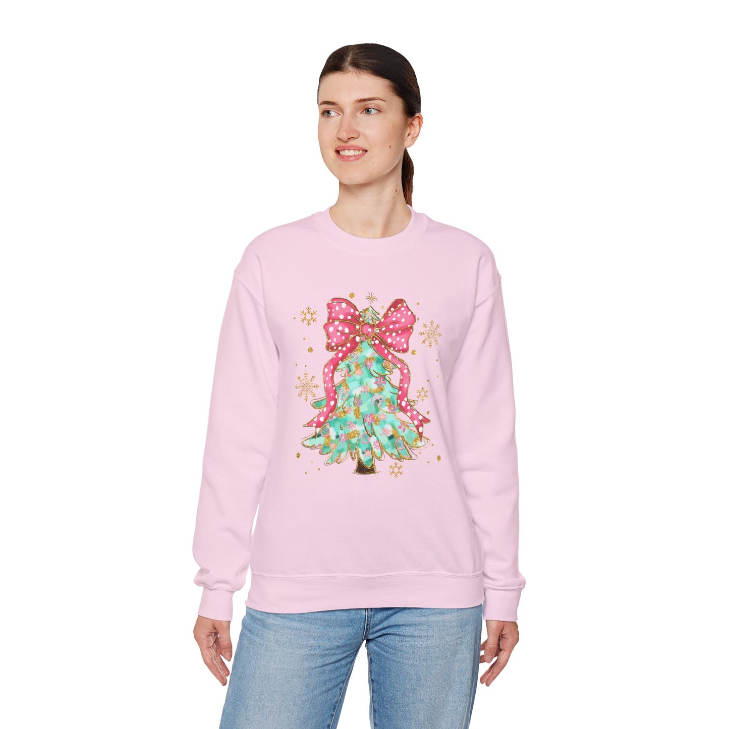 Christmas Tree Crewneck Sweatshirt with Bow | Unisex Holiday Sweatshirt - Ileana Marie Designs