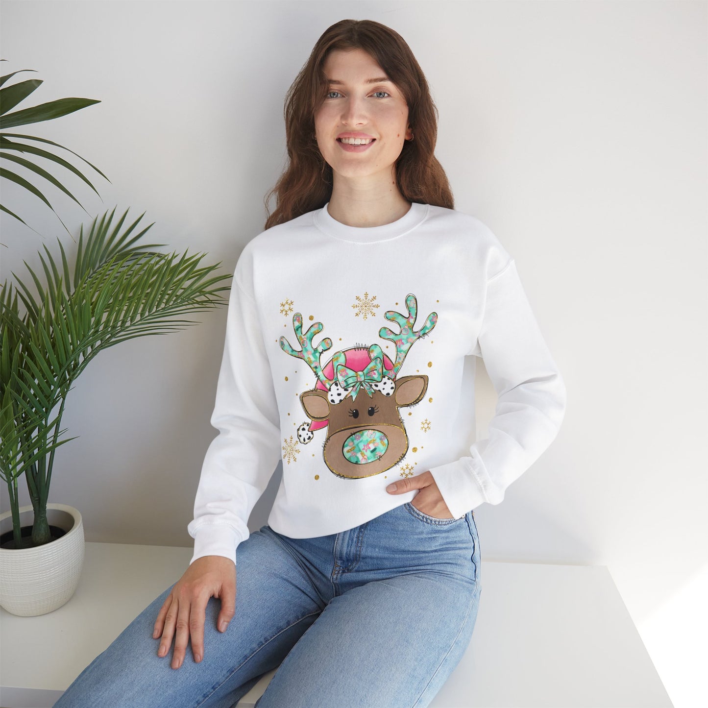 Cute Reindeer Holiday Sweatshirt for Women and Men - Ileana Marie Designs