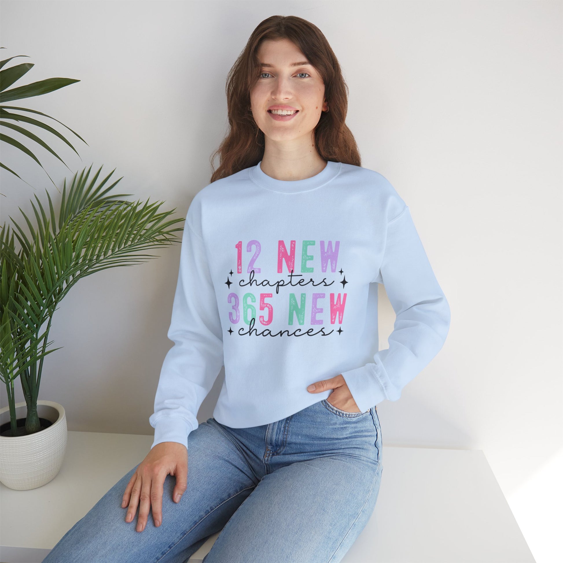 12 New Chapters 365 New Chances Unisex Crewneck Sweatshirt - Inspirational Sweatshirt for New Beginnings - Ileana Marie Designs