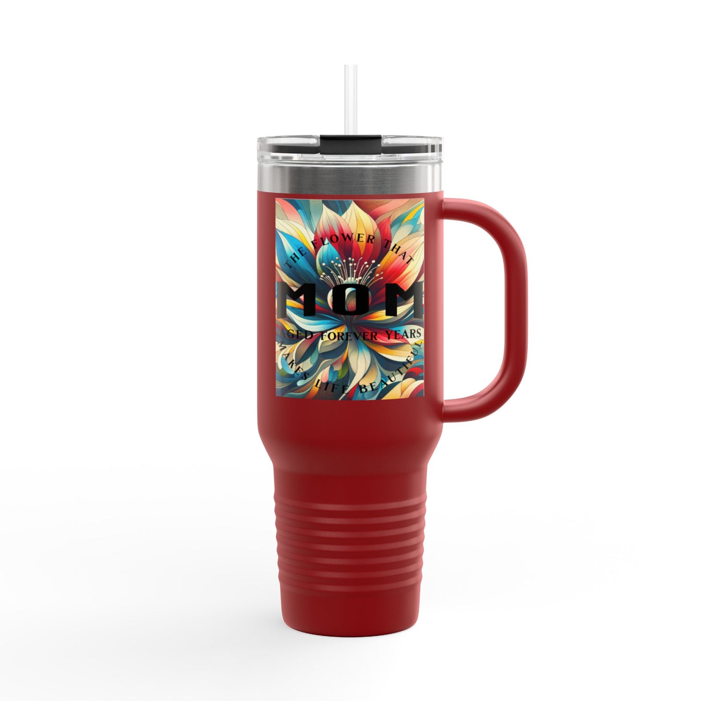 "MOM" Colorful Insulated Travel Mug - 40oz with Floral Design - Perfect for Travel & Everyday Use