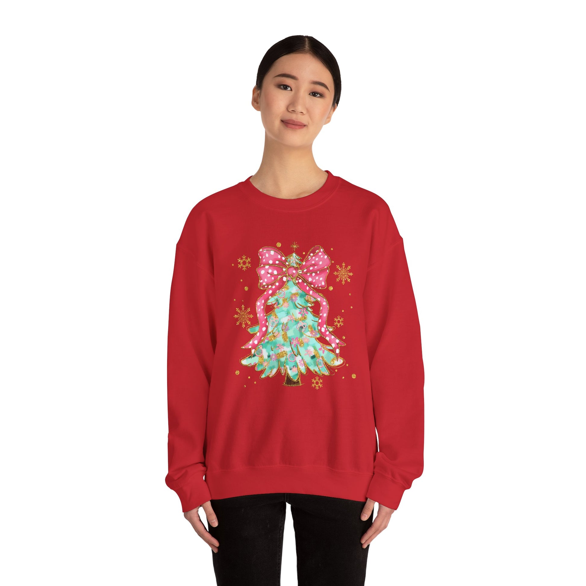 Christmas Tree Crewneck Sweatshirt with Bow | Unisex Holiday Sweatshirt - Ileana Marie Designs