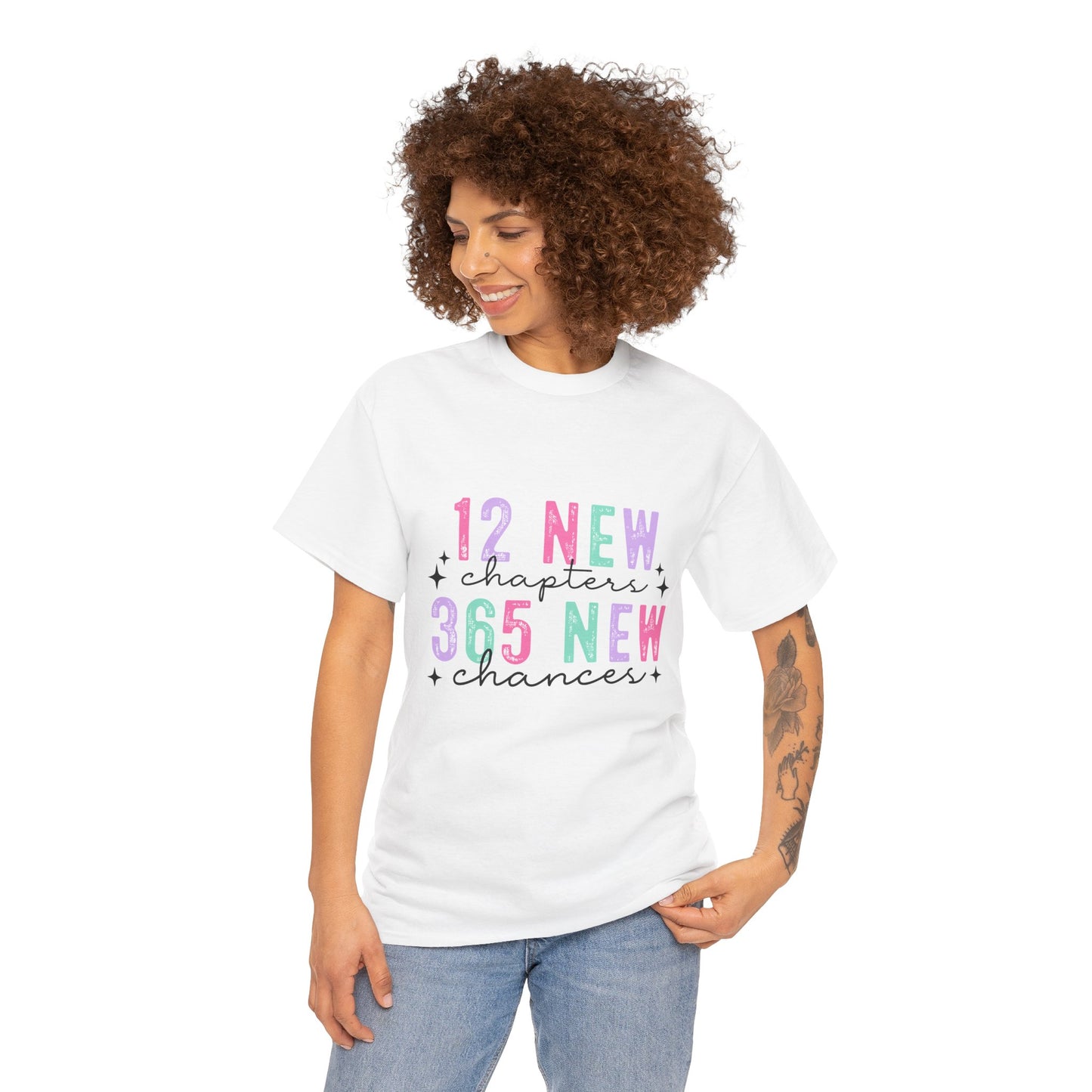 12 New Chapters Unisex Heavy Cotton Tee - 365 New Chances Inspirational Shirt - Ileana Marie Designs