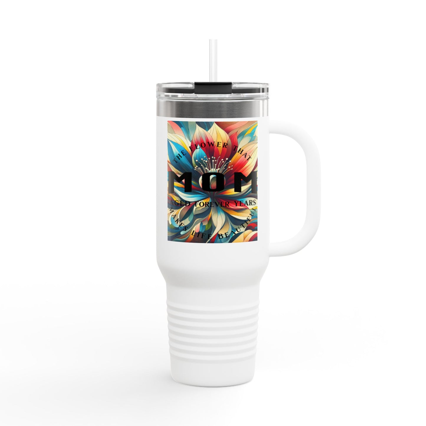 Colorful Insulated Travel Mug - 40oz with Floral Design - Perfect for Travel & Everyday Use
