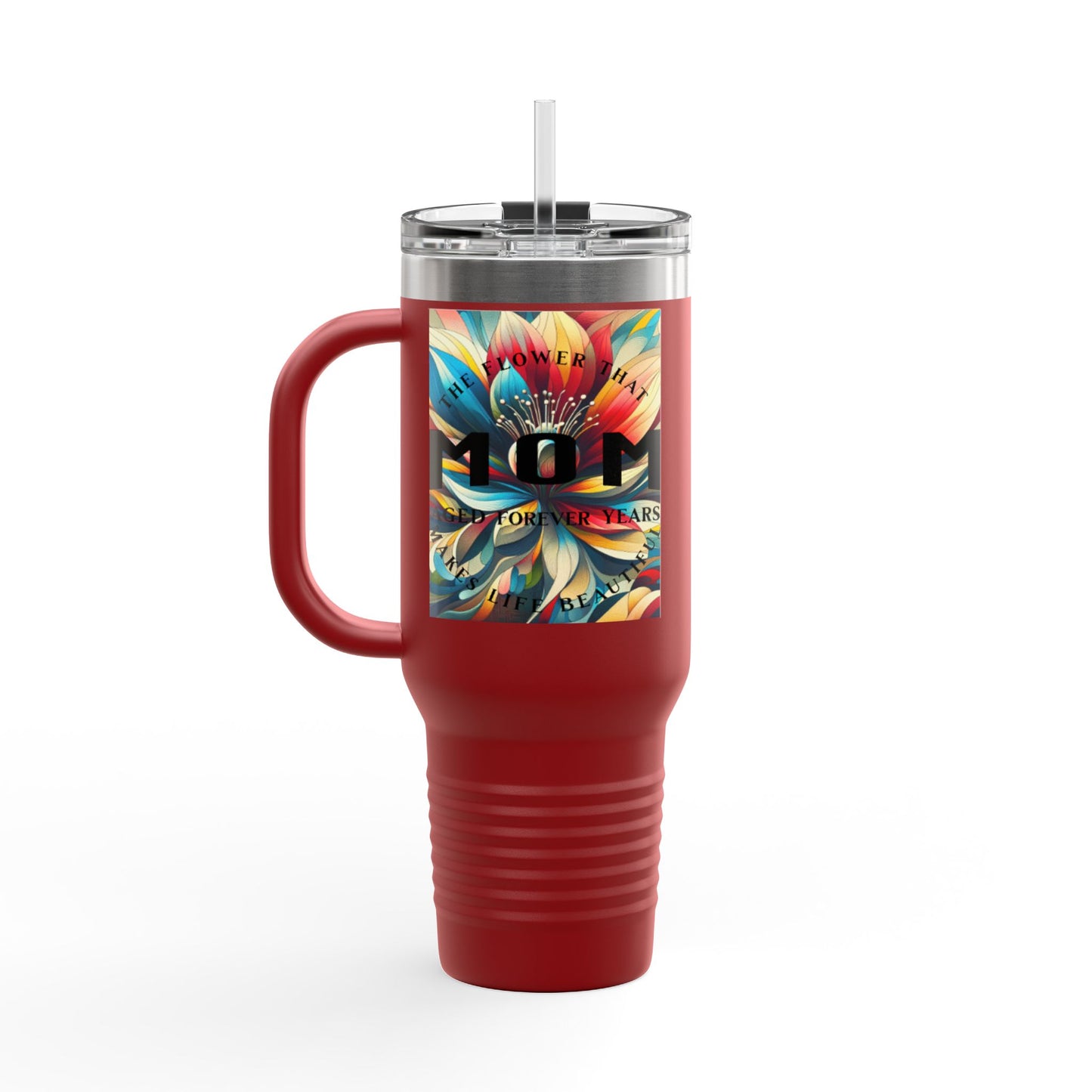 "MOM" Colorful Insulated Travel Mug - 40oz with Floral Design - Perfect for Travel & Everyday Use