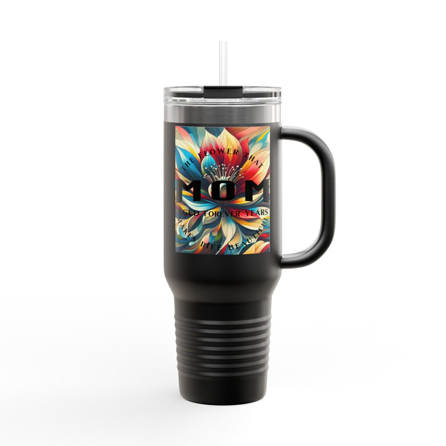 Colorful Insulated Travel Mug - 40oz with Floral Design - Perfect for Travel & Everyday Use
