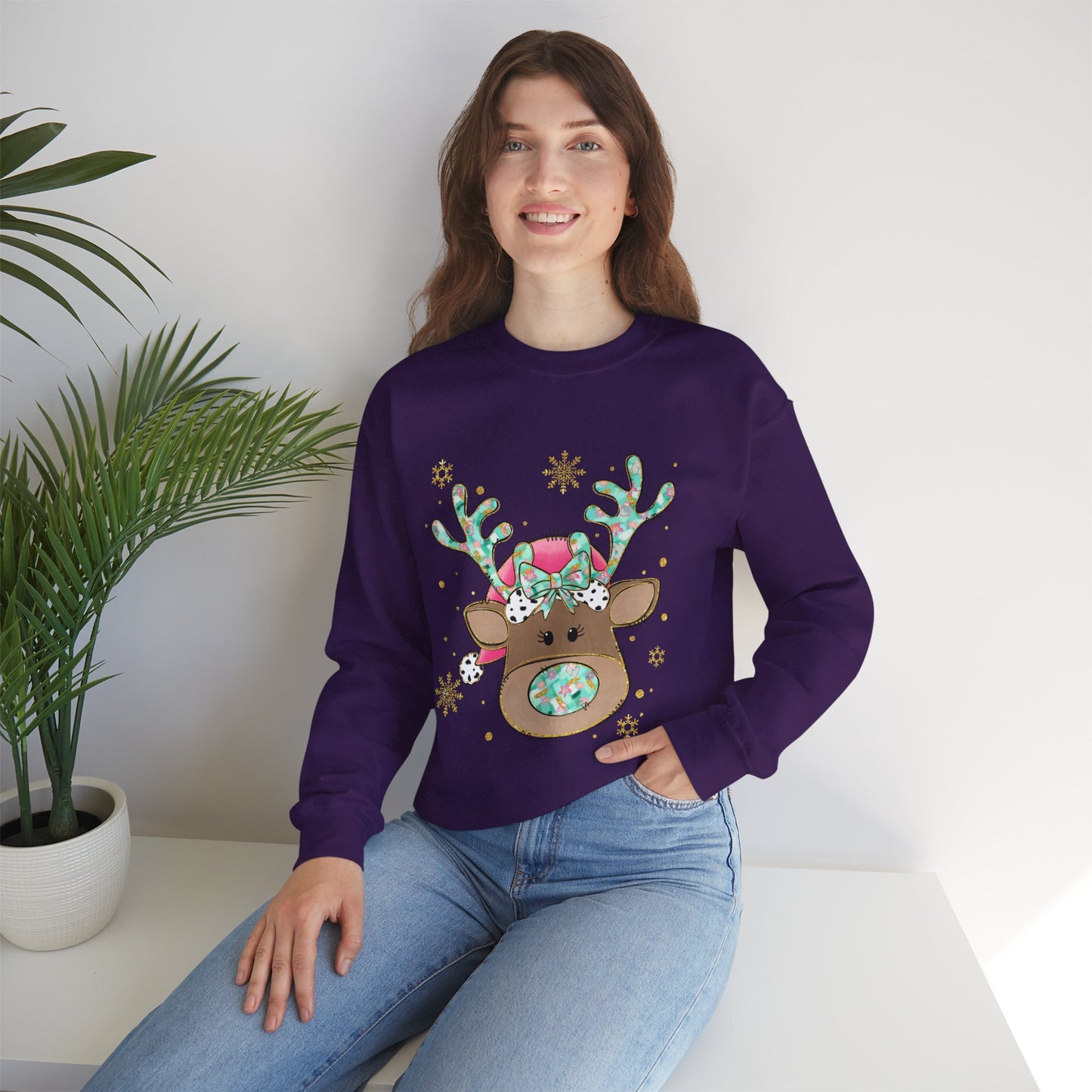 Cute Reindeer Holiday Sweatshirt for Women and Men - Ileana Marie Designs