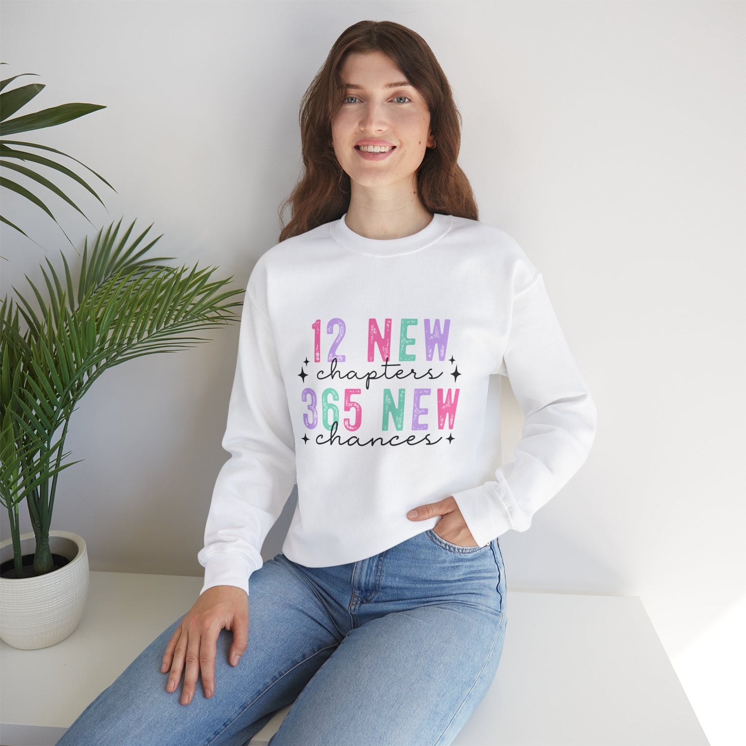 12 New Chapters 365 New Chances Unisex Crewneck Sweatshirt - Inspirational Sweatshirt for New Beginnings - Ileana Marie Designs