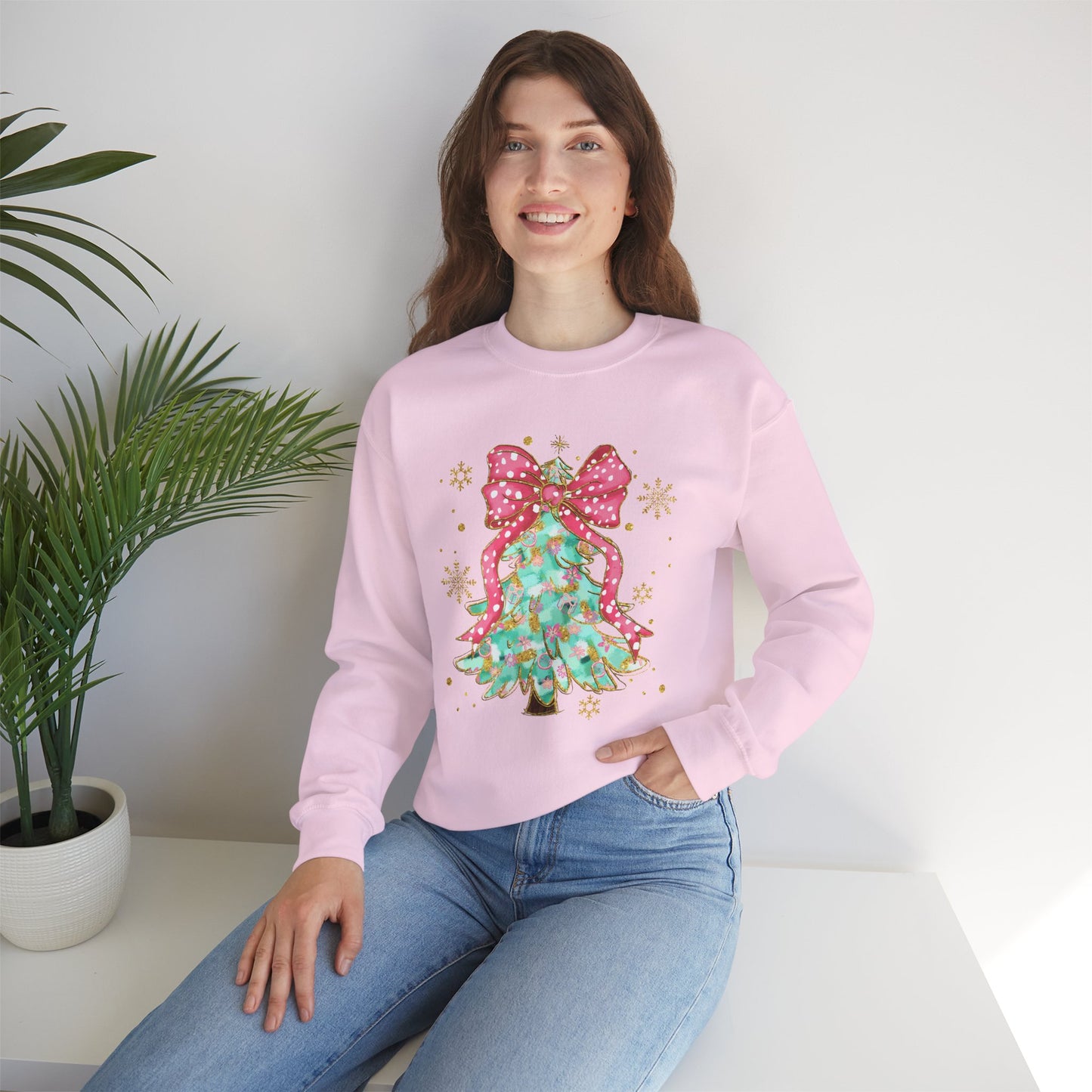 Christmas Tree Crewneck Sweatshirt with Bow | Unisex Holiday Sweatshirt - Ileana Marie Designs