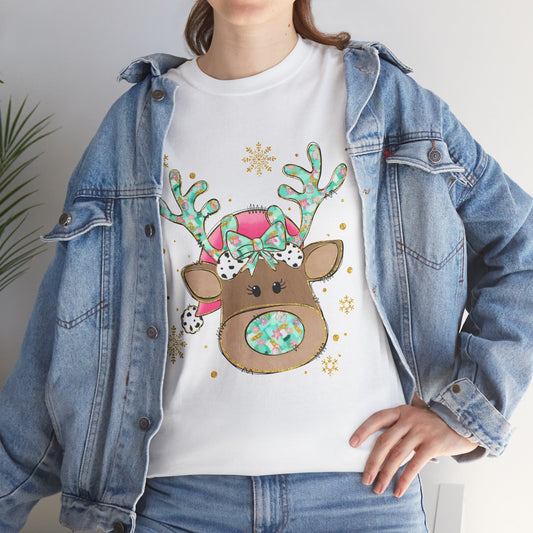 Festive Reindeer Unisex Heavy Cotton Tee for Christmas - Ileana Marie Designs