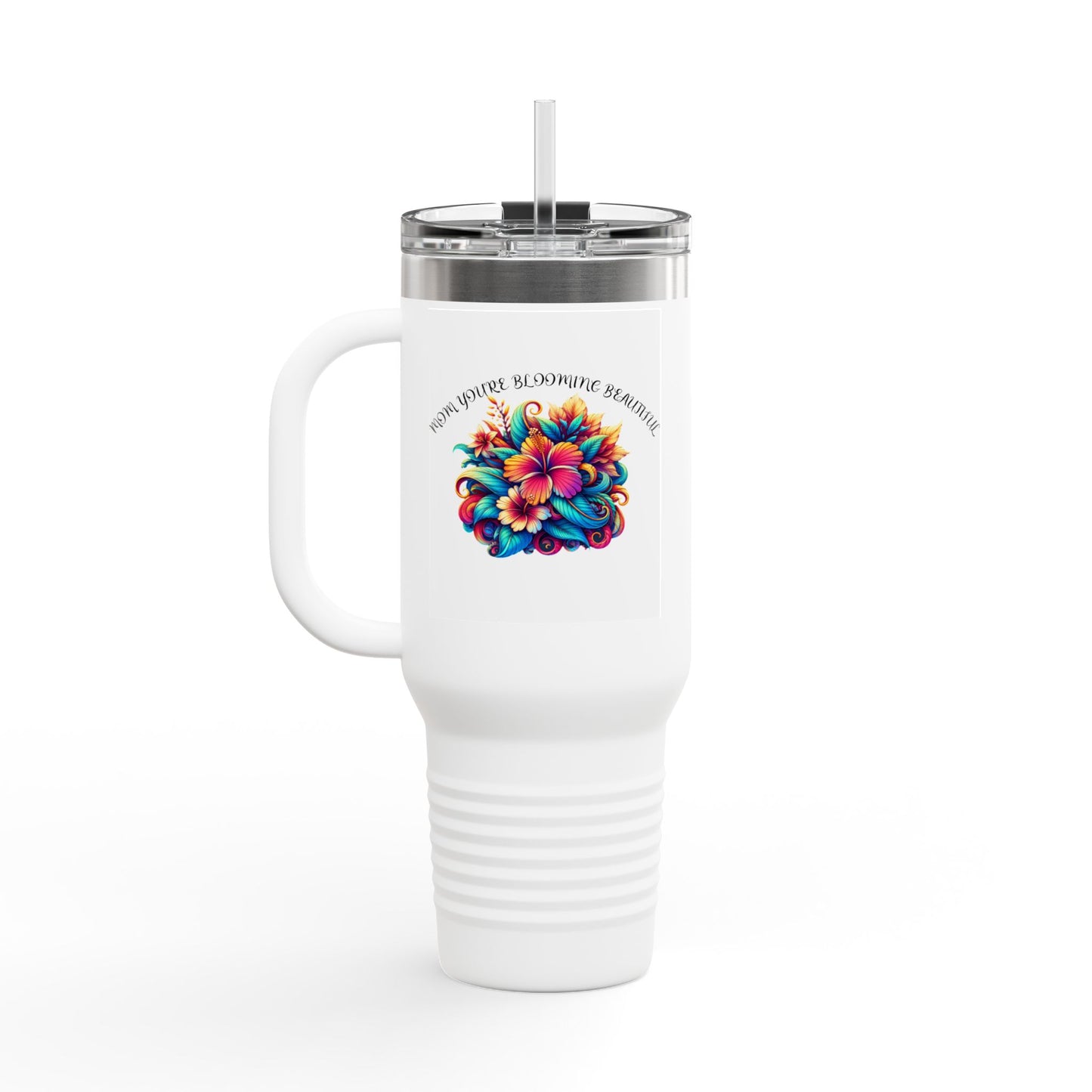 Floral Insulated Travel Mug - 40oz with Colorful Design for Coffee Lovers