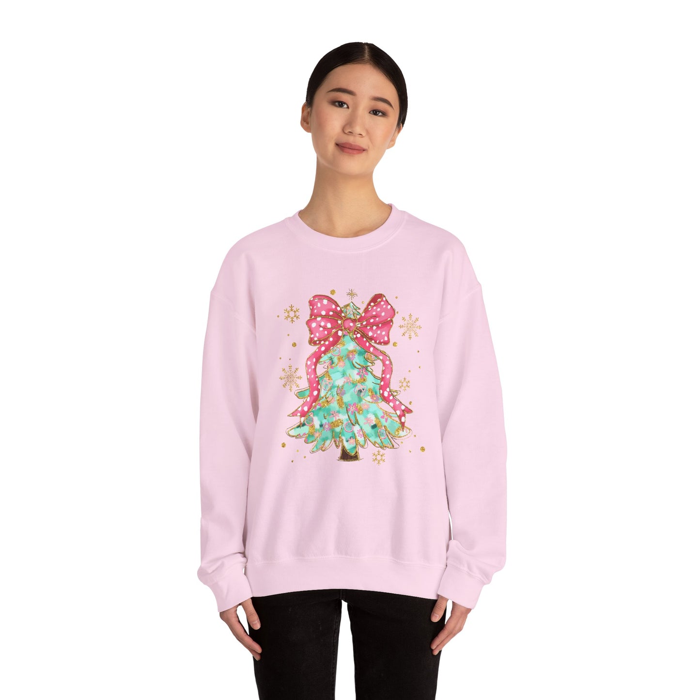 Christmas Tree Crewneck Sweatshirt with Bow | Unisex Holiday Sweatshirt - Ileana Marie Designs