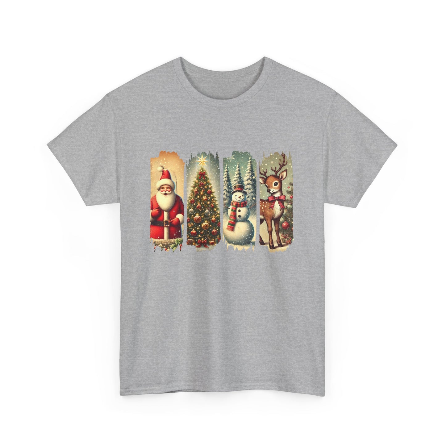 Festive Christmas Unisex Heavy Cotton Tee, Holiday Shirt, Winter Apparel, Santa Snowman Reindeer Design, Family Gathering, Gift Idea, Casual