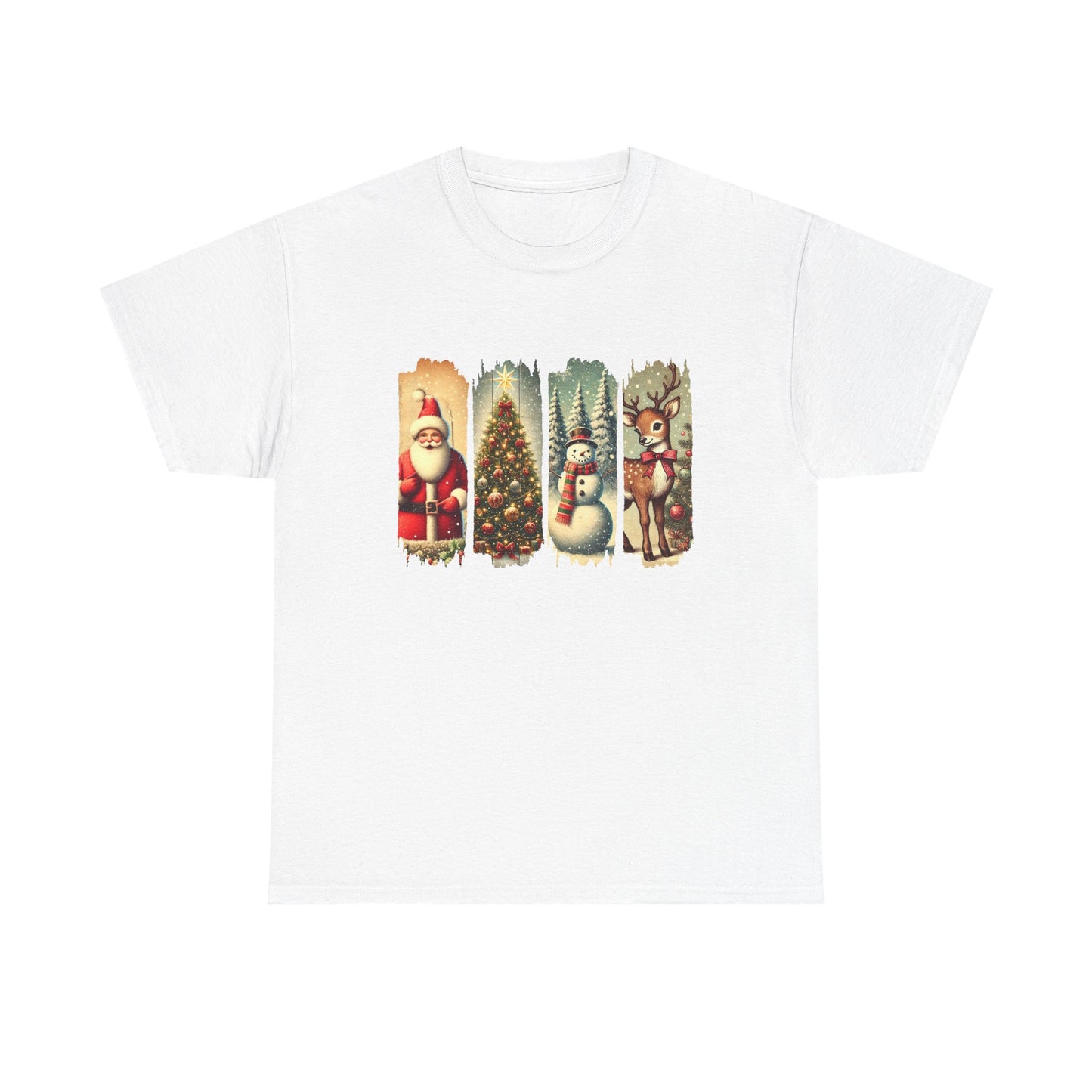Festive Christmas Unisex Heavy Cotton Tee, Holiday Shirt, Winter Apparel, Santa Snowman Reindeer Design, Family Gathering, Gift Idea, Casual