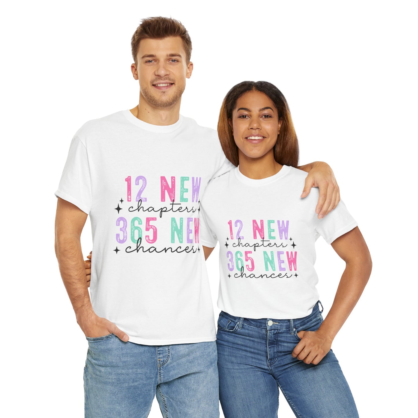 12 New Chapters Unisex Heavy Cotton Tee - 365 New Chances Inspirational Shirt - Ileana Marie Designs