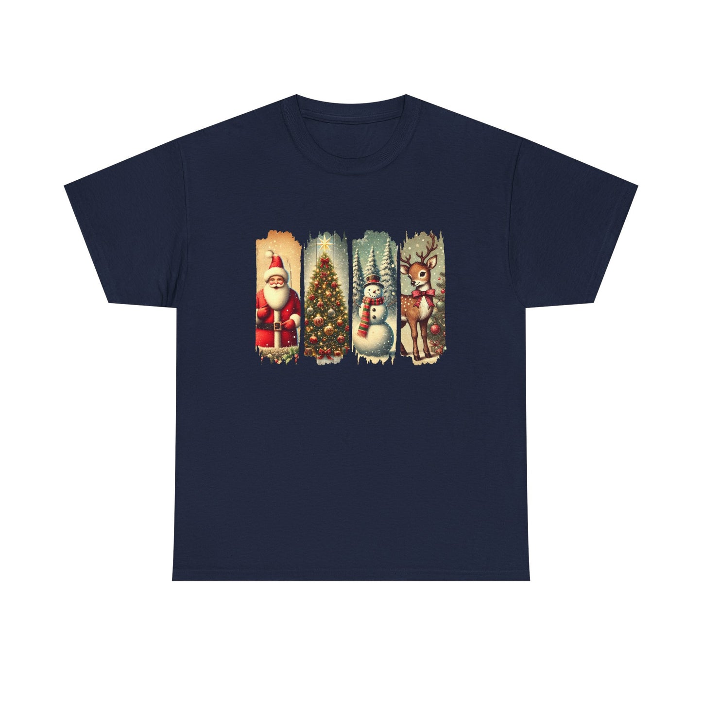 Festive Christmas Unisex Heavy Cotton Tee, Holiday Shirt, Winter Apparel, Santa Snowman Reindeer Design, Family Gathering, Gift Idea, Casual