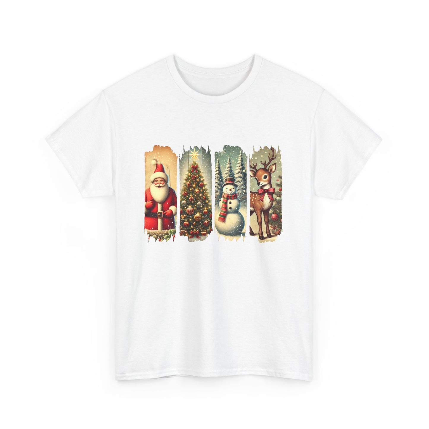 Festive Christmas Unisex Heavy Cotton Tee, Holiday Shirt, Winter Apparel, Santa Snowman Reindeer Design, Family Gathering, Gift Idea, Casual