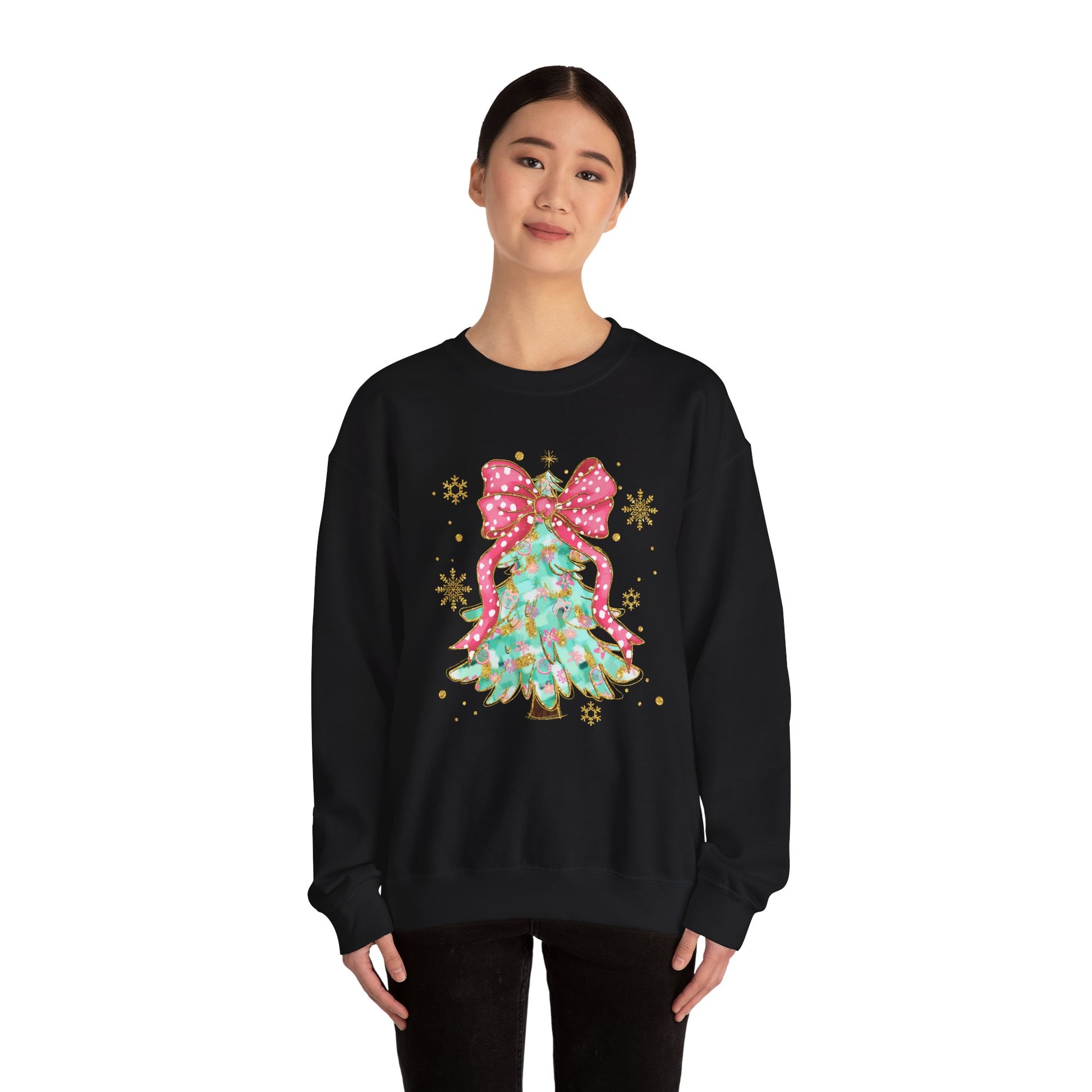 Christmas Tree Crewneck Sweatshirt with Bow | Unisex Holiday Sweatshirt - Ileana Marie Designs