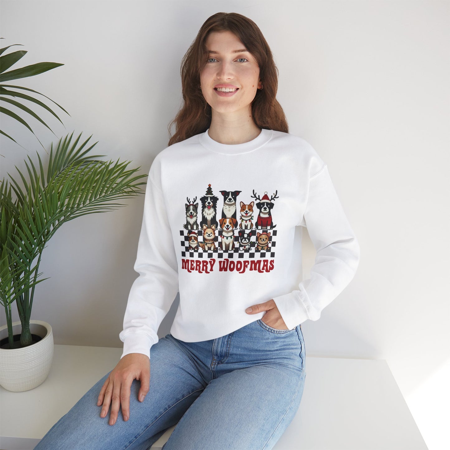 Merry Woofmas Crewneck Sweatshirt - Unisex Holiday Dog Design - Ileana Marie Designs