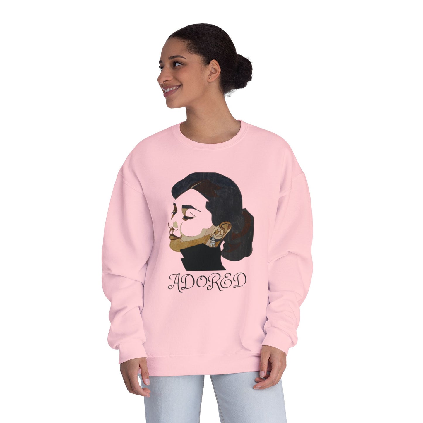 Adored Crewneck Sweatshirt, Retro Fashion Sweater, Gift for Her, Cozy Casual Wear, Vintage Style Design, Unique Graphic Sweatshirt