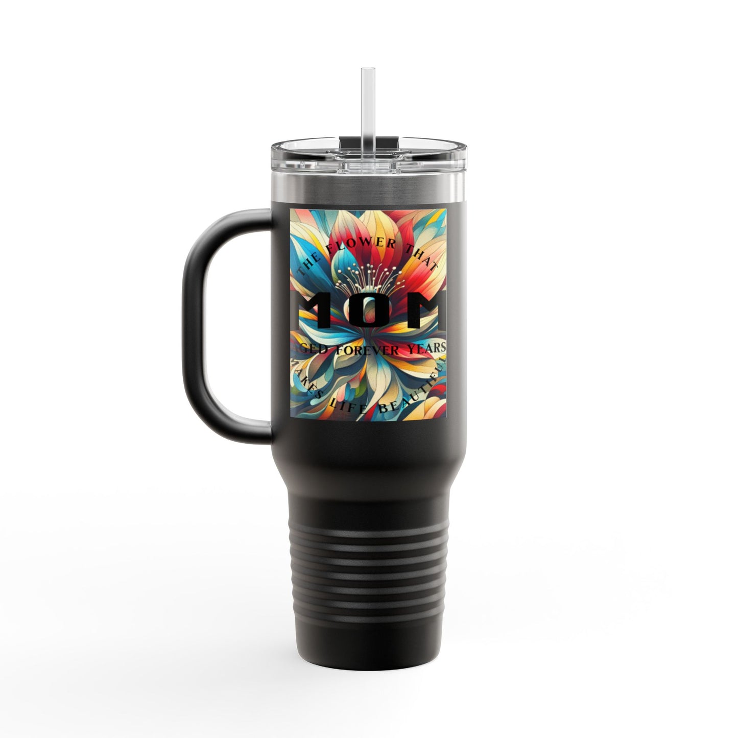 Colorful Insulated Travel Mug - 40oz with Floral Design - Perfect for Travel & Everyday Use