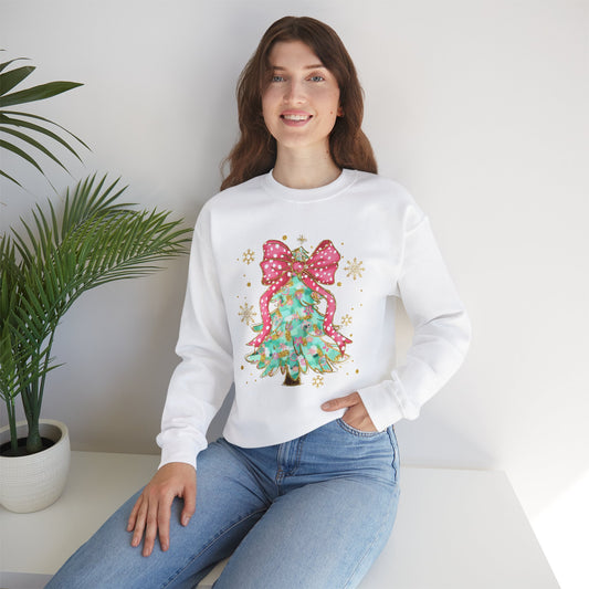 Christmas Tree Crewneck Sweatshirt with Bow | Unisex Holiday Sweatshirt - Ileana Marie Designs