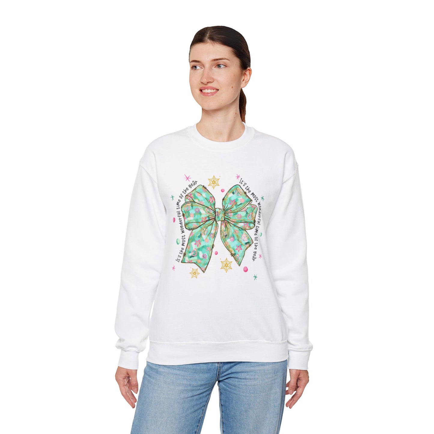 Festive Bow Crewneck Sweatshirt - Perfect for Christmas and Holiday Gatherings - Ileana Marie Designs