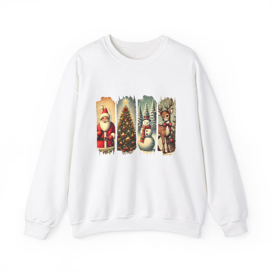 Festive Holiday Crewneck Sweatshirt with Santa, Snowman, Christmas Tree, and Reindeer Design - Ileana Marie Designs