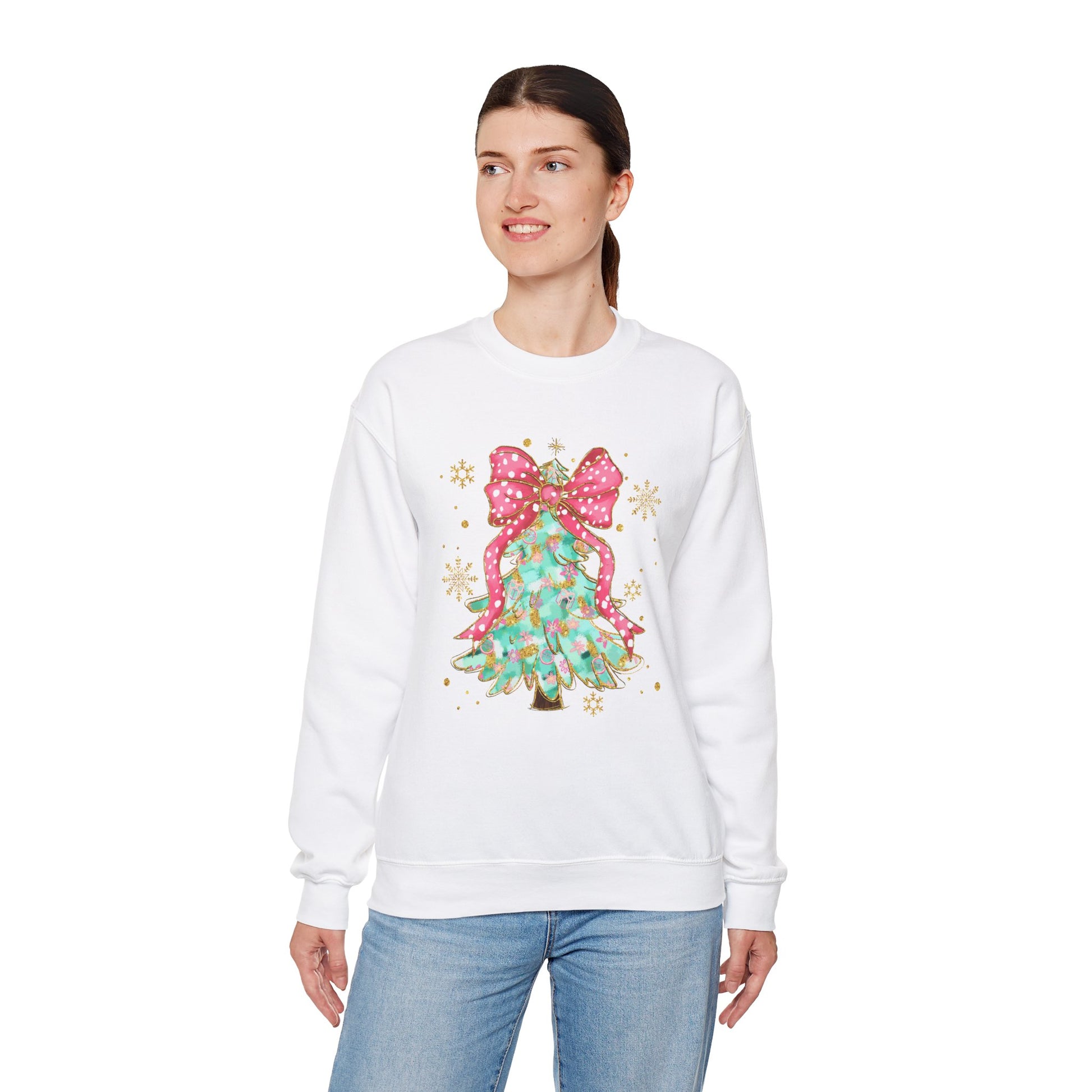 Christmas Tree Crewneck Sweatshirt with Bow | Unisex Holiday Sweatshirt - Ileana Marie Designs