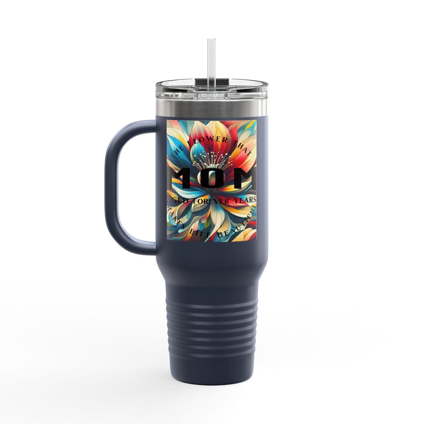 "MOM" Colorful Insulated Travel Mug - 40oz with Floral Design - Perfect for Travel & Everyday Use