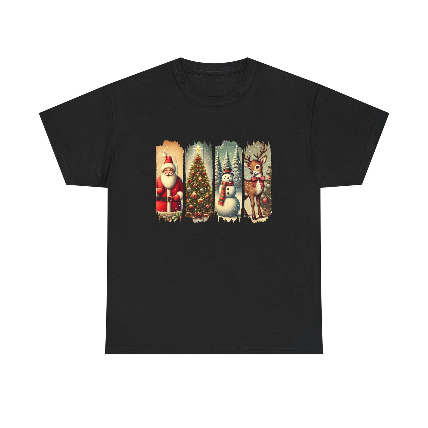 Festive Christmas Unisex Heavy Cotton Tee, Holiday Shirt, Winter Apparel, Santa Snowman Reindeer Design, Family Gathering, Gift Idea, Casual