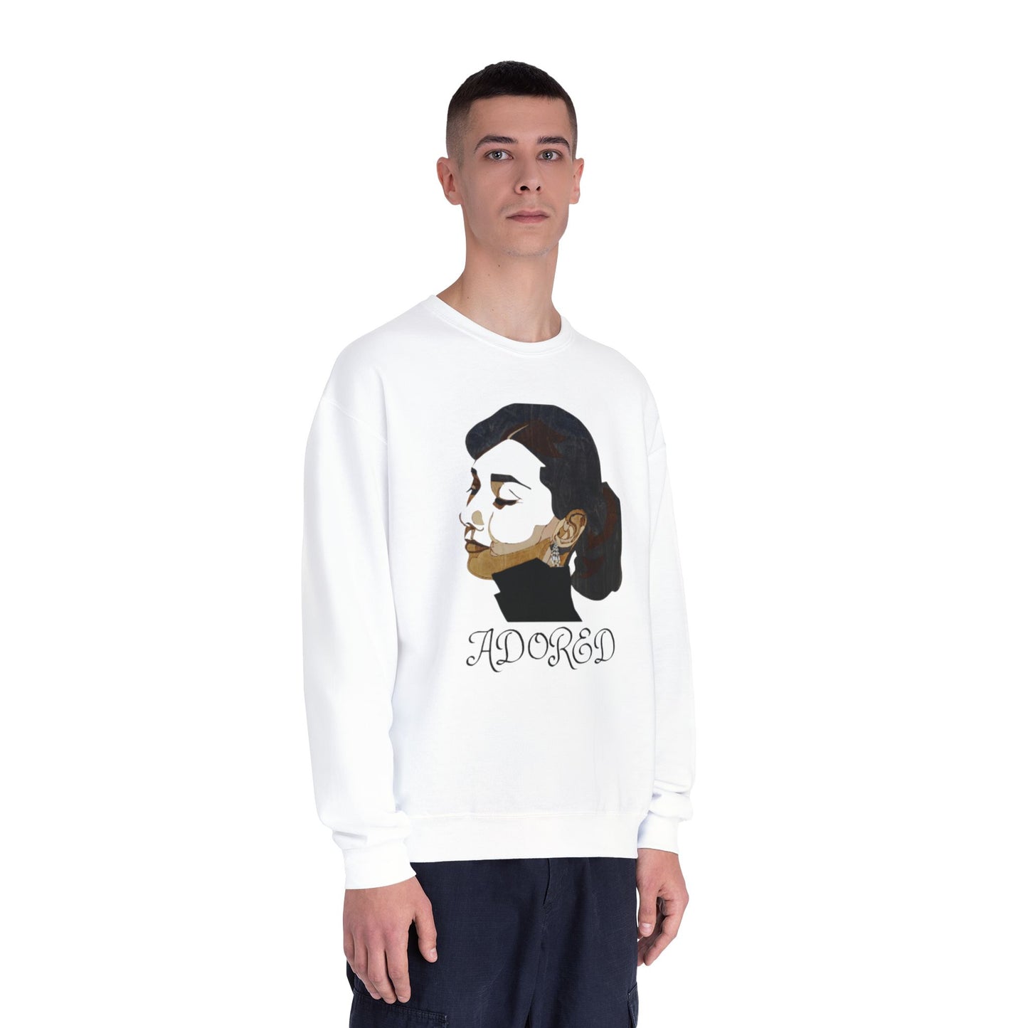 Adored Crewneck Sweatshirt, Retro Fashion Sweater, Gift for Her, Cozy Casual Wear, Vintage Style Design, Unique Graphic Sweatshirt