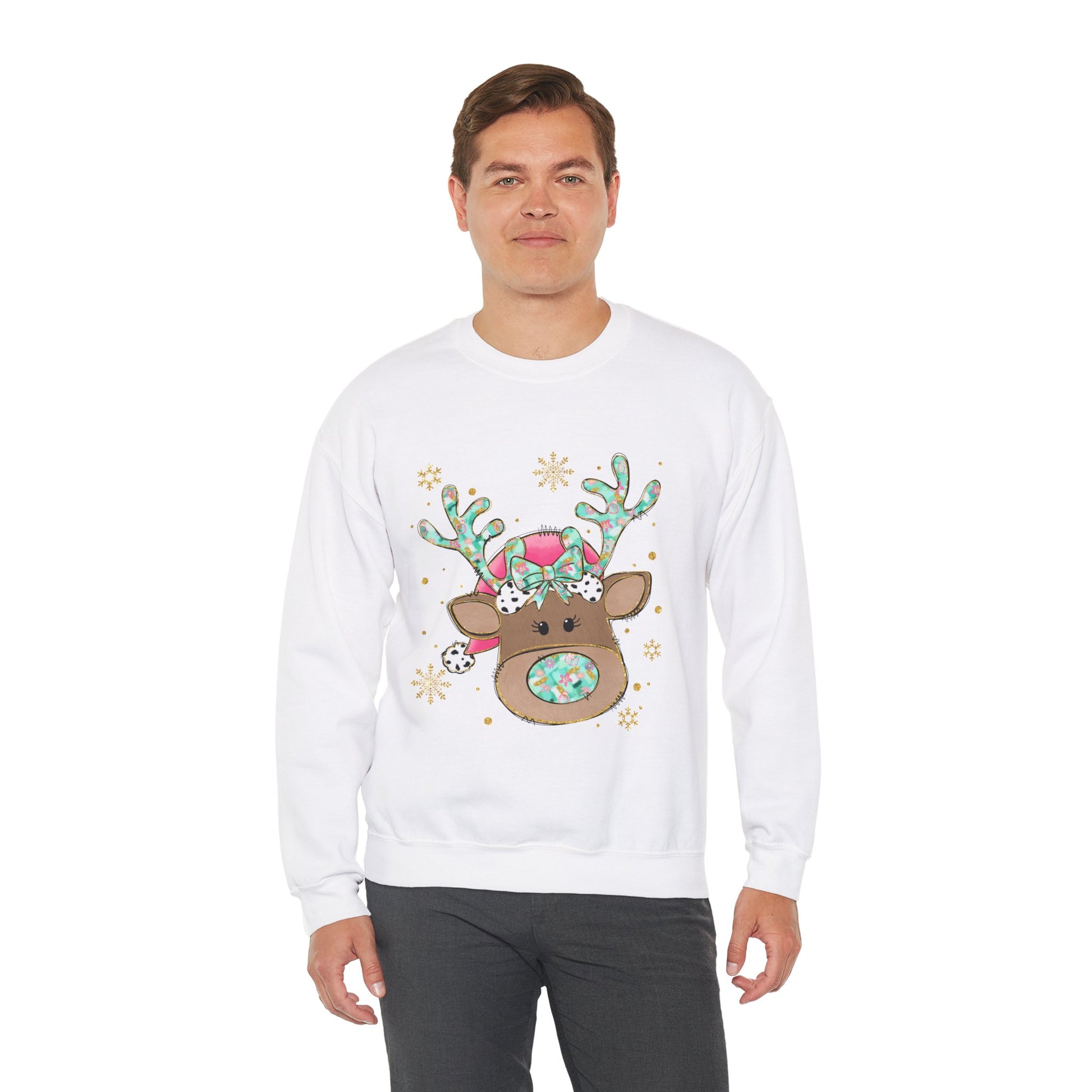 Cute Reindeer Holiday Sweatshirt for Women and Men - Ileana Marie Designs