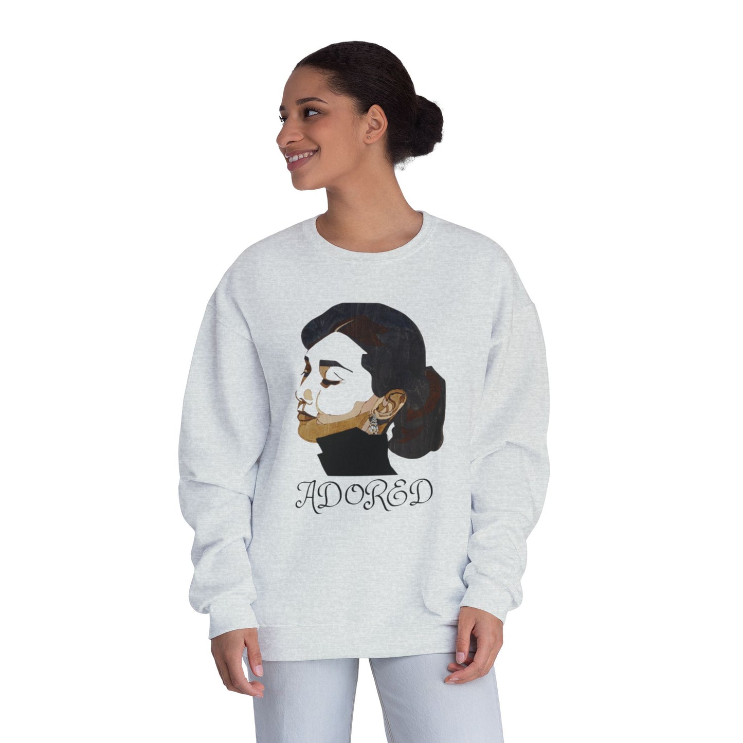 Adored Crewneck Sweatshirt, Retro Fashion Sweater, Gift for Her, Cozy Casual Wear, Vintage Style Design, Unique Graphic Sweatshirt