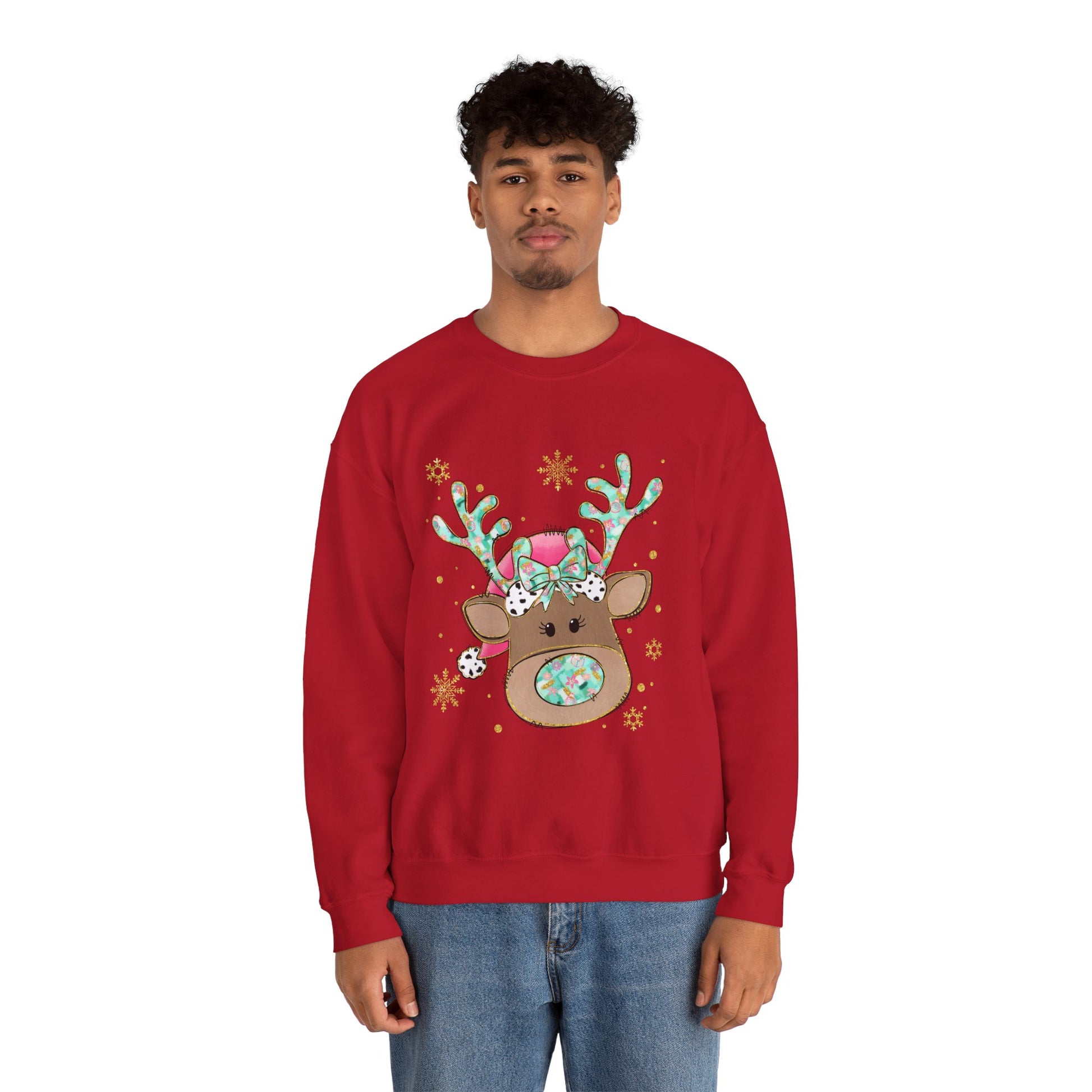 Cute Reindeer Holiday Sweatshirt for Women and Men - Ileana Marie Designs