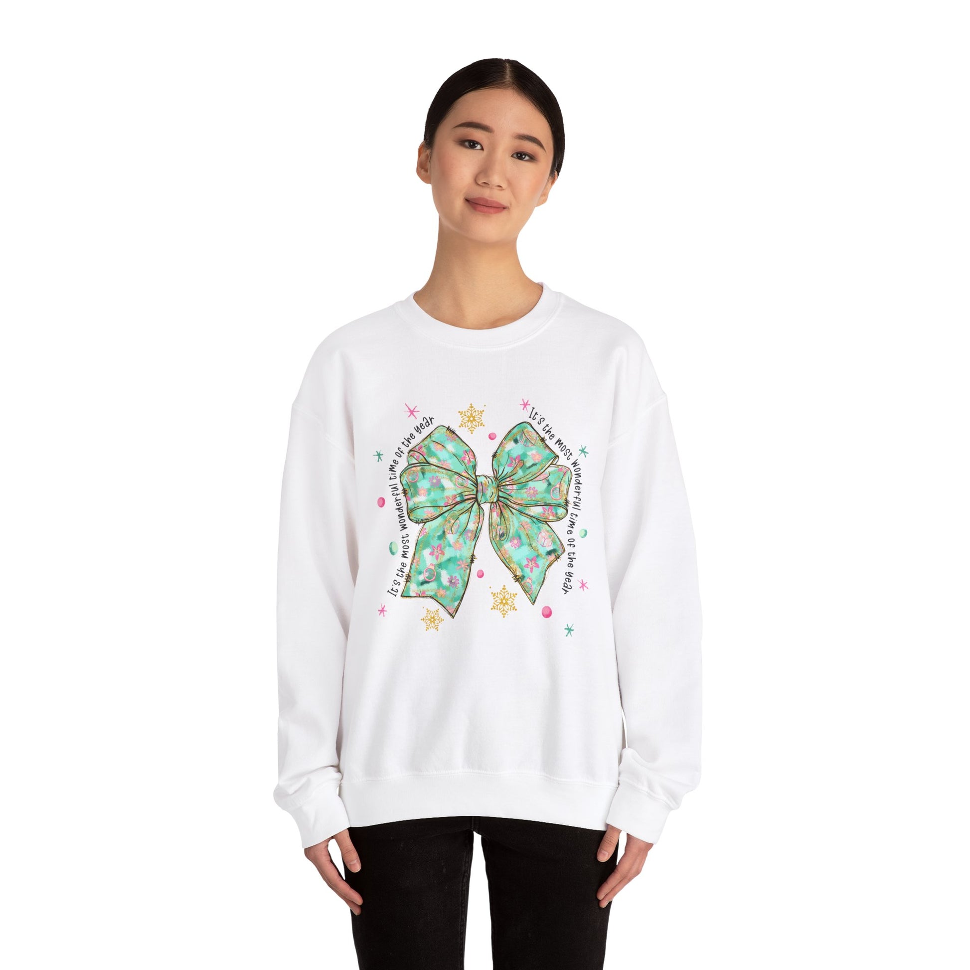 Festive Bow Crewneck Sweatshirt - Perfect for Christmas and Holiday Gatherings - Ileana Marie Designs