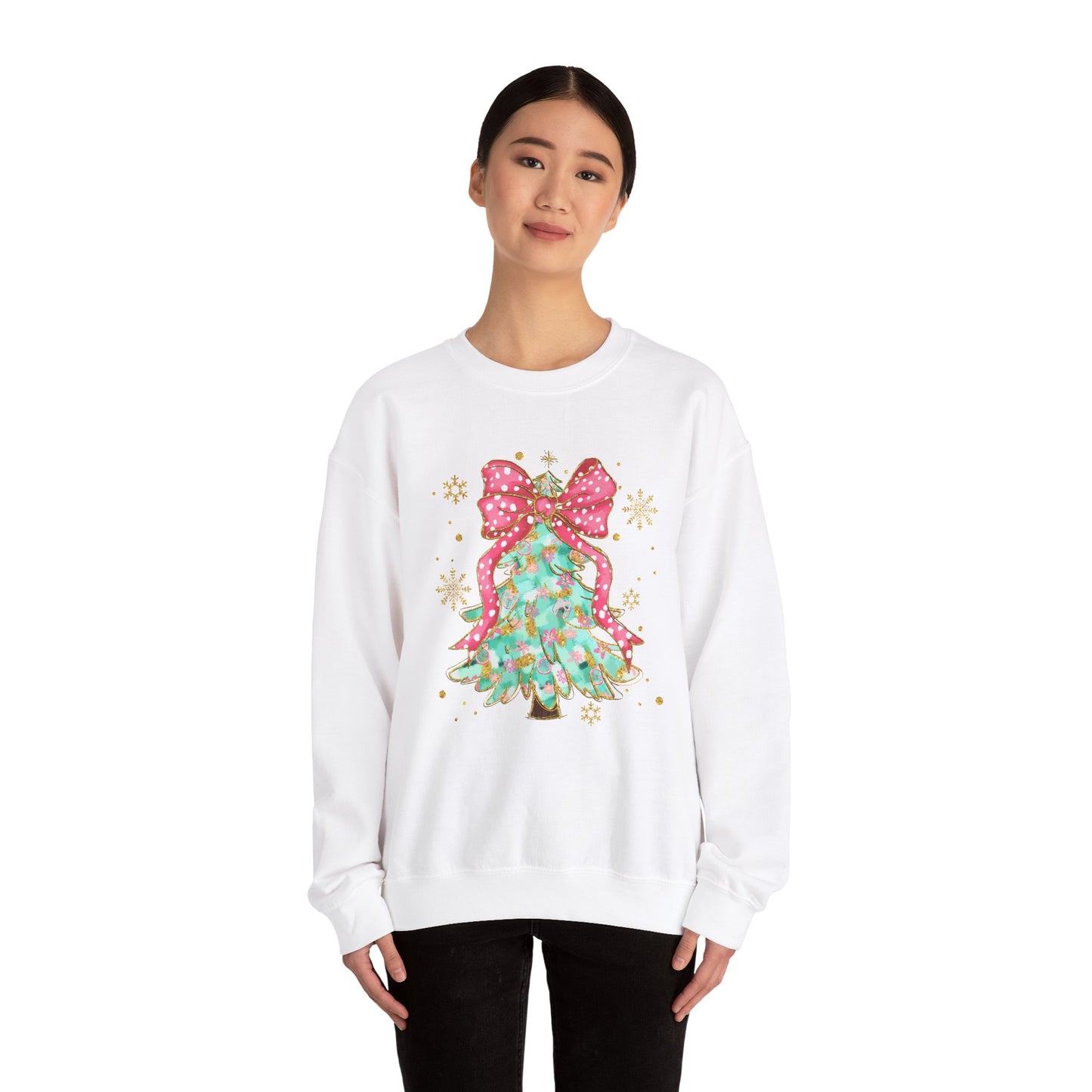 Christmas Tree Crewneck Sweatshirt with Bow | Unisex Holiday Sweatshirt - Ileana Marie Designs