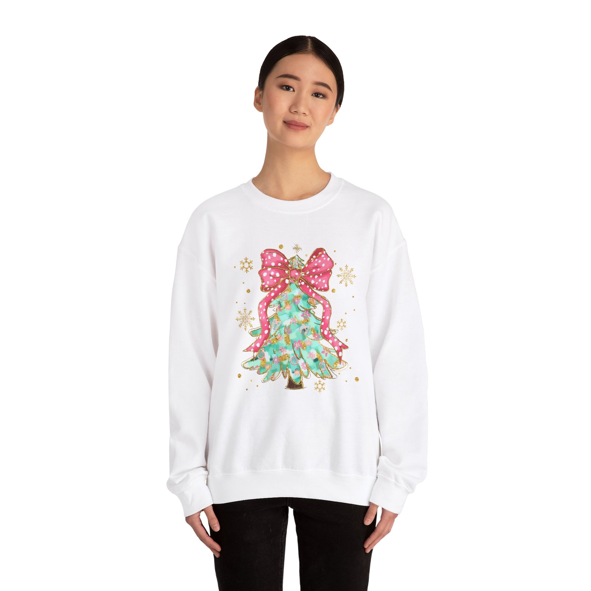 Christmas Tree Crewneck Sweatshirt with Bow | Unisex Holiday Sweatshirt - Ileana Marie Designs