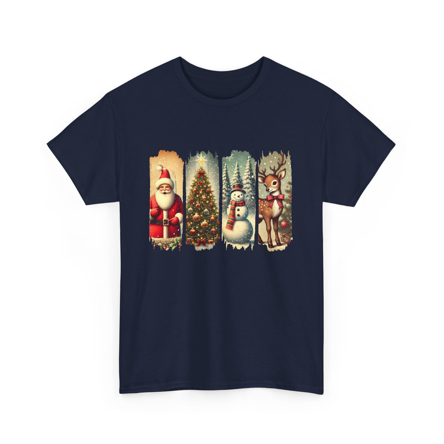 Festive Christmas Unisex Heavy Cotton Tee, Holiday Shirt, Winter Apparel, Santa Snowman Reindeer Design, Family Gathering, Gift Idea, Casual
